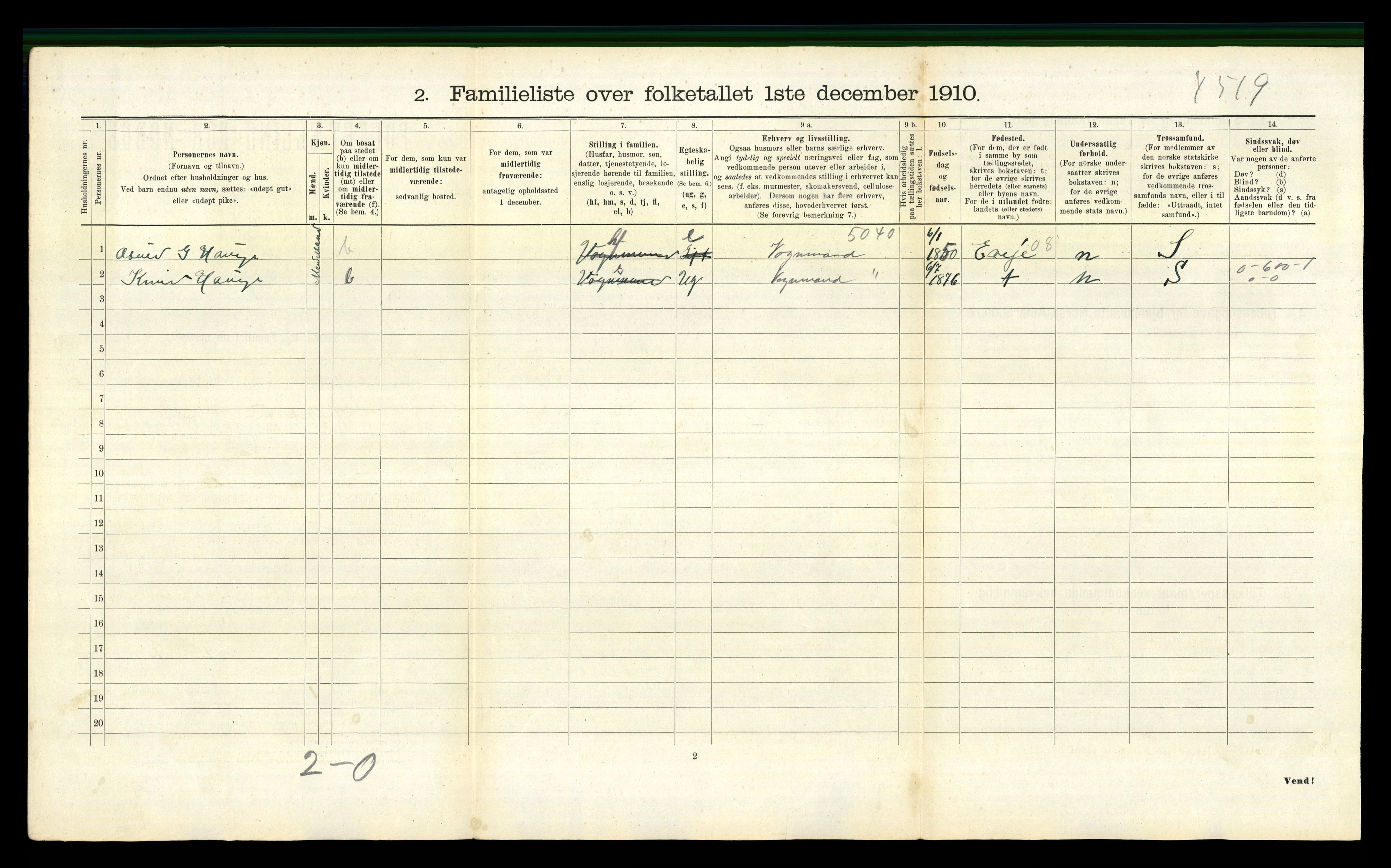 RA, 1910 census for Arendal, 1910, p. 5176