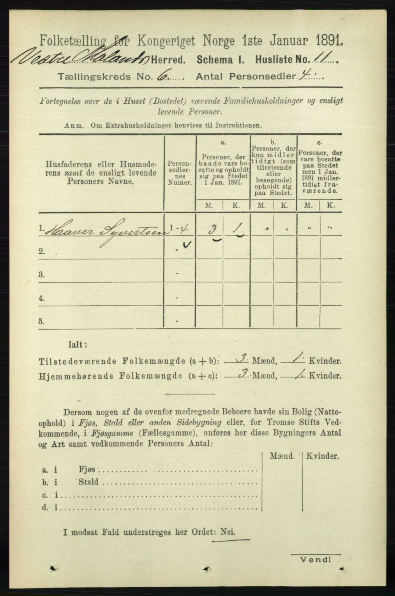 RA, 1891 census for 0926 Vestre Moland, 1891, p. 2280