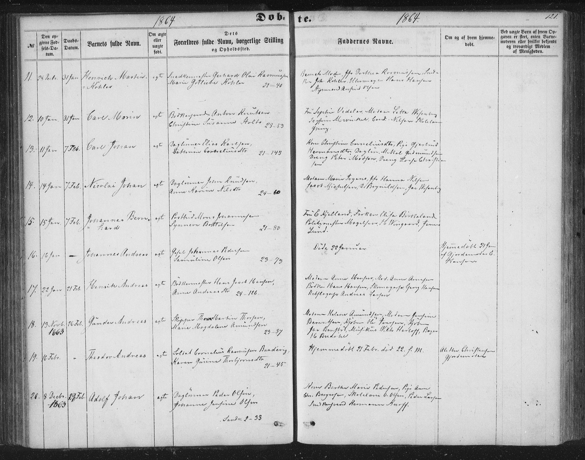 Korskirken sokneprestembete, AV/SAB-A-76101/H/Haa/L0018: Parish register (official) no. B 4, 1857-1866, p. 121