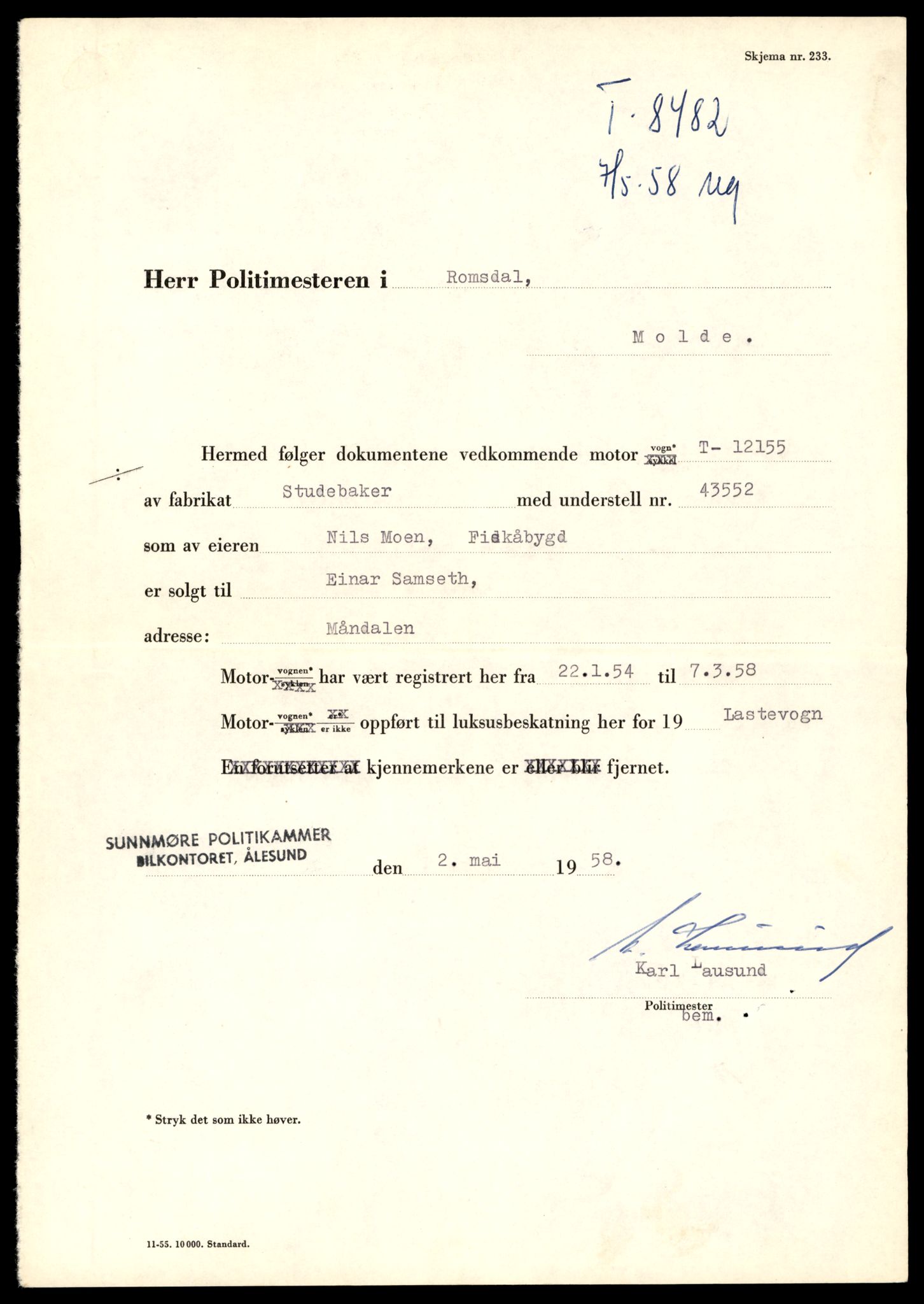 Møre og Romsdal vegkontor - Ålesund trafikkstasjon, AV/SAT-A-4099/F/Fe/L0036: Registreringskort for kjøretøy T 12831 - T 13030, 1927-1998, p. 327