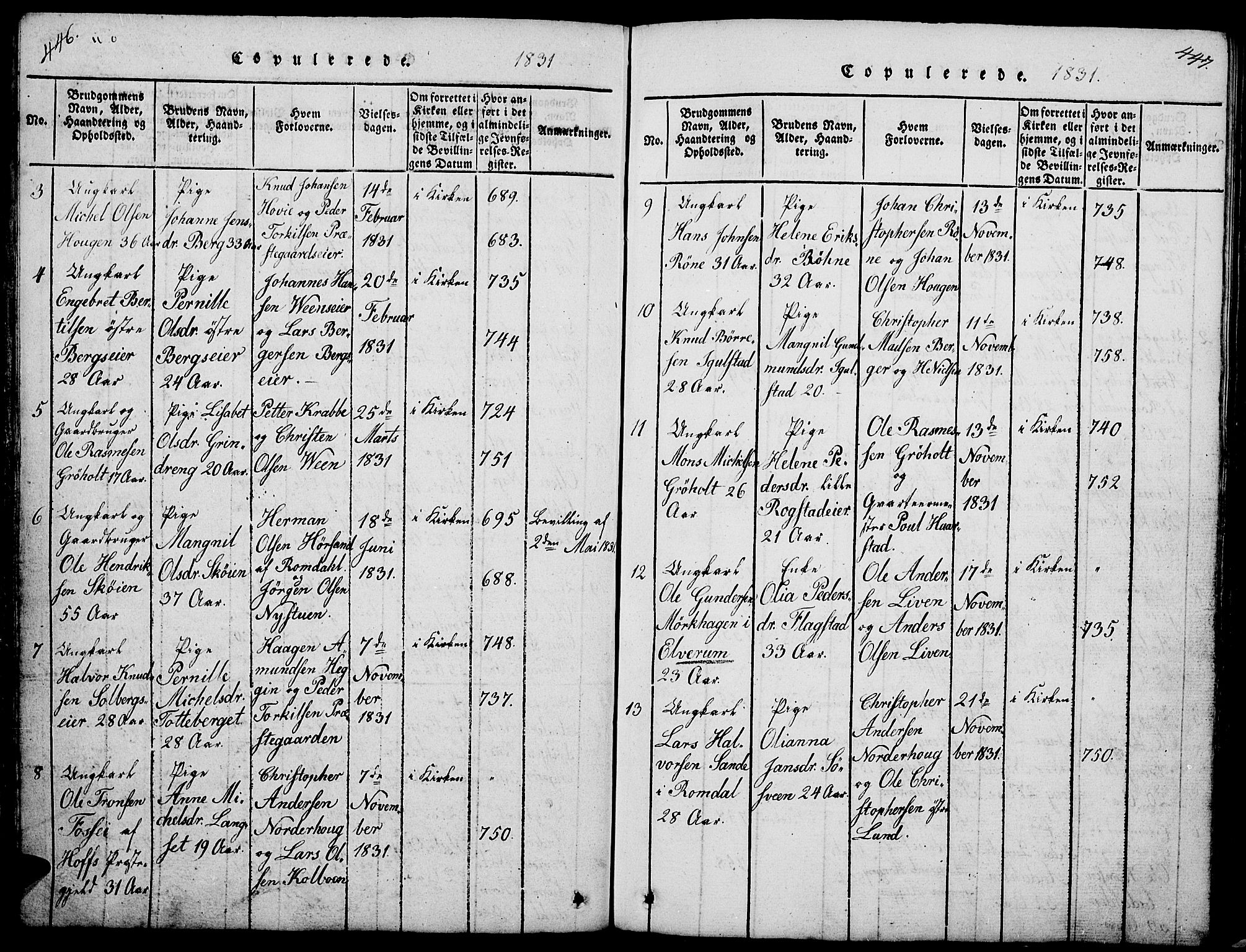 Løten prestekontor, SAH/PREST-022/L/La/L0001: Parish register (copy) no. 1, 1812-1832, p. 446-447