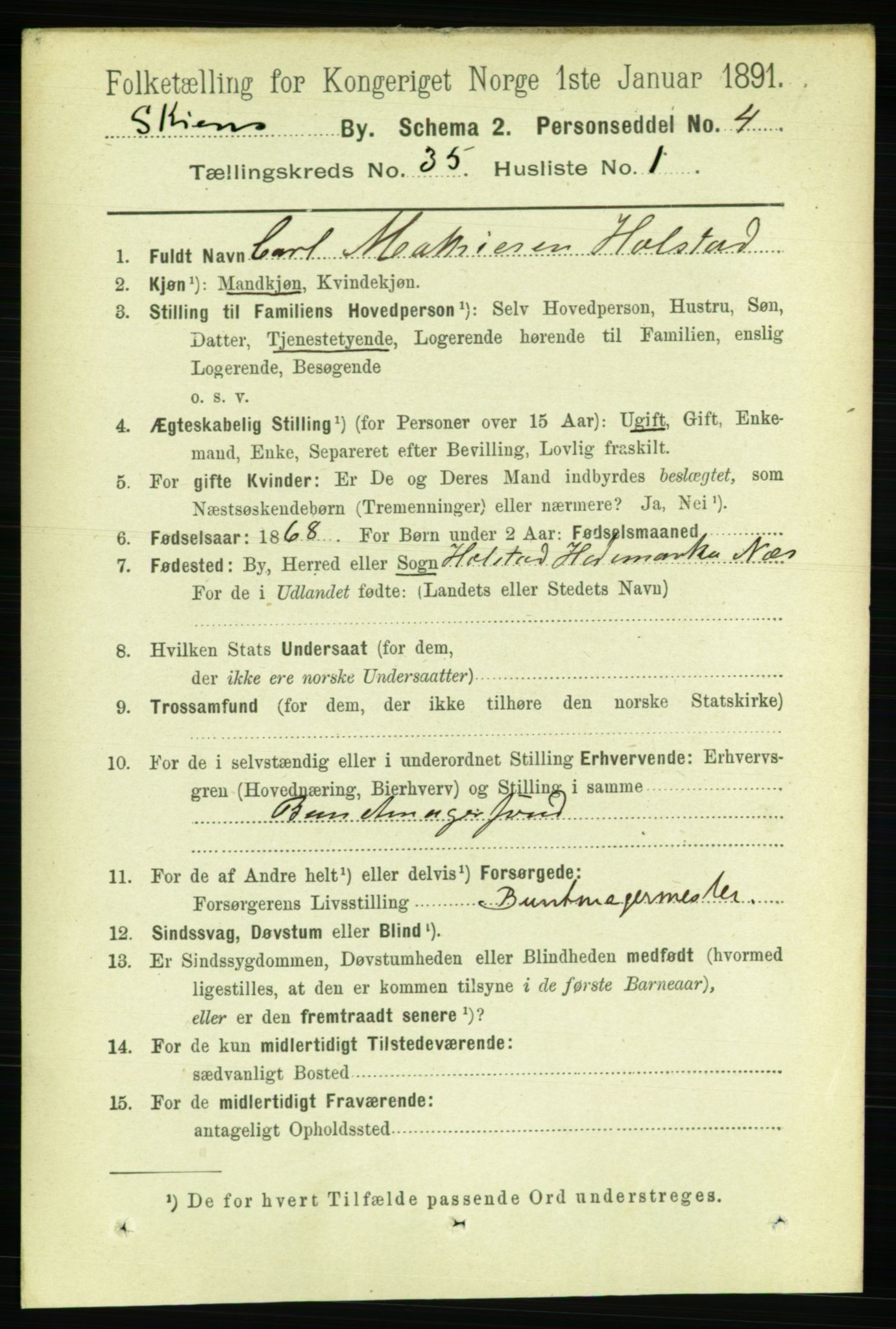 RA, 1891 census for 0806 Skien, 1891, p. 7818