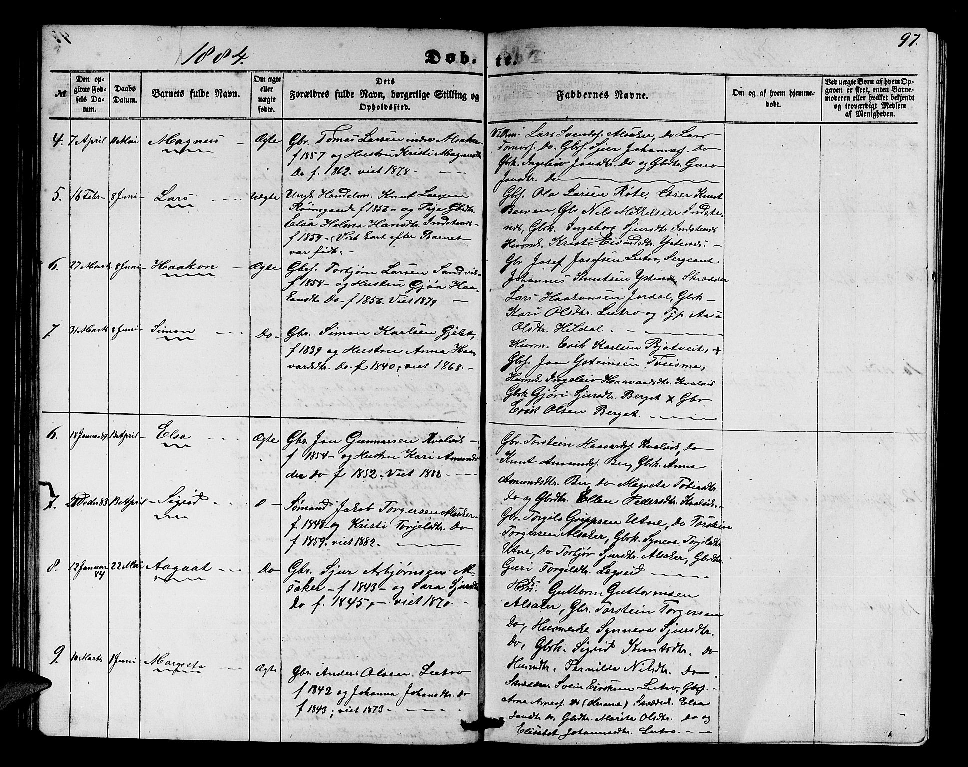 Ullensvang sokneprestembete, SAB/A-78701/H/Hab: Parish register (copy) no. E 6, 1857-1886, p. 97