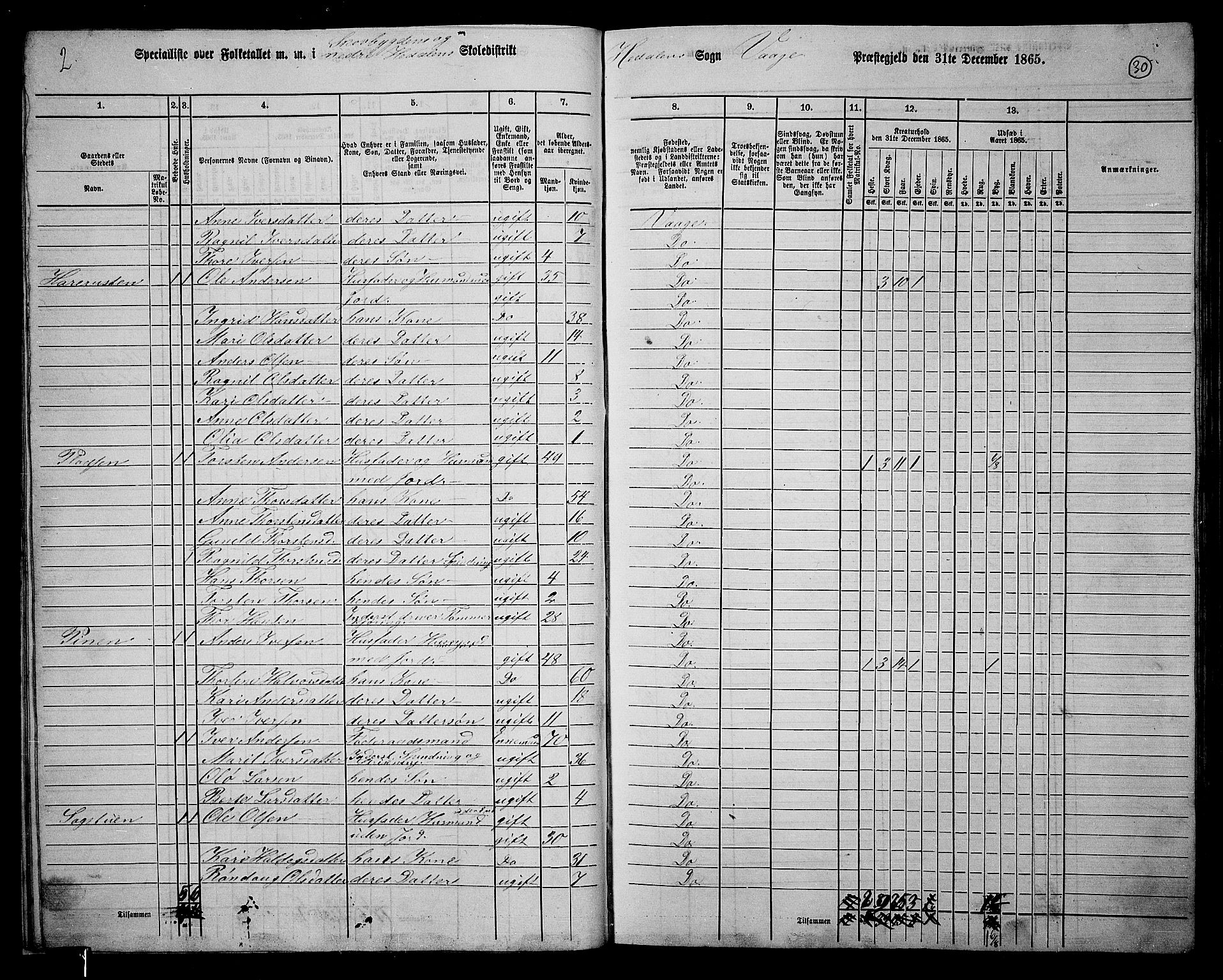 RA, 1865 census for Vågå, 1865, p. 196