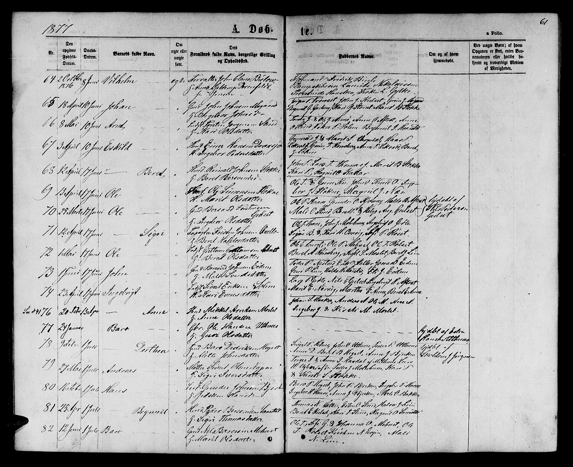 Ministerialprotokoller, klokkerbøker og fødselsregistre - Sør-Trøndelag, AV/SAT-A-1456/695/L1156: Parish register (copy) no. 695C07, 1869-1888, p. 61