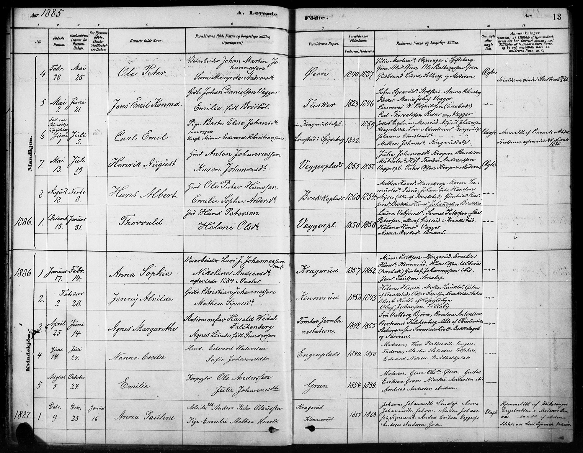 Hobøl prestekontor Kirkebøker, AV/SAO-A-2002/F/Fb/L0001: Parish register (official) no. II 1, 1878-1904, p. 13