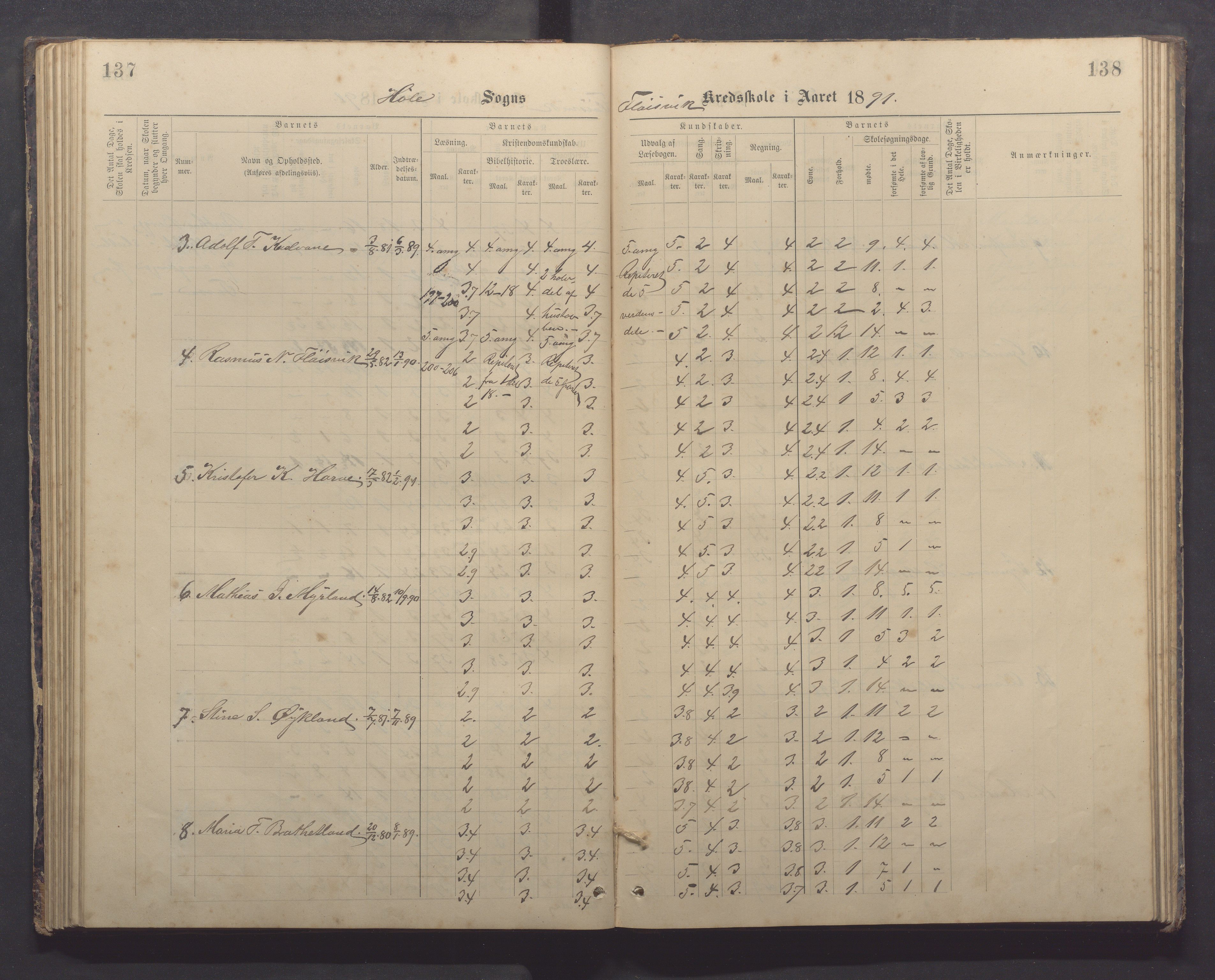 Høle kommune - Tengesdal skole, IKAR/K-100033/F/L0001: Skoleprotokoll, 1884-1893, p. 137-138