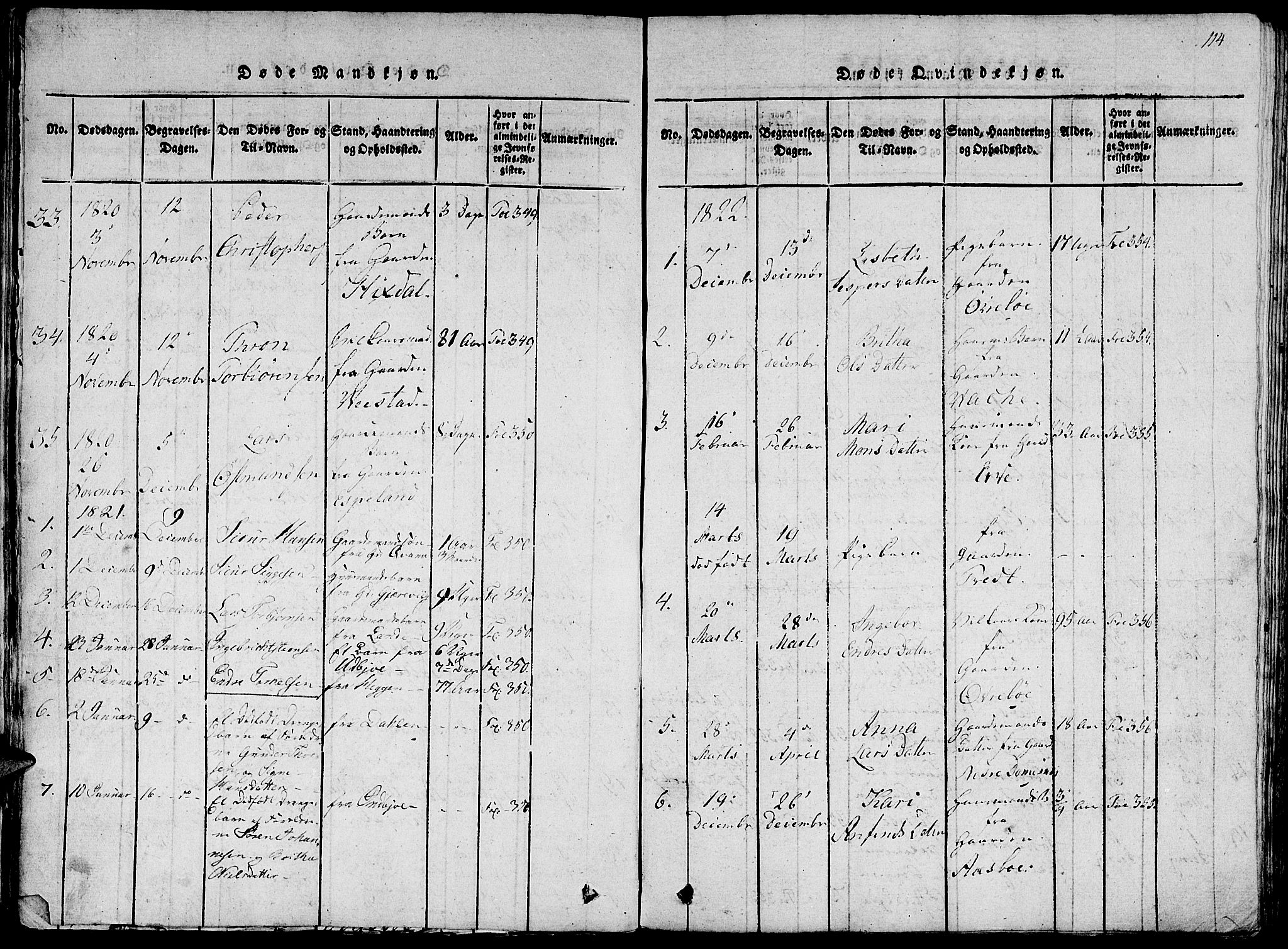 Fjelberg sokneprestembete, SAB/A-75201/H/Haa: Parish register (official) no. A 4, 1816-1822, p. 114