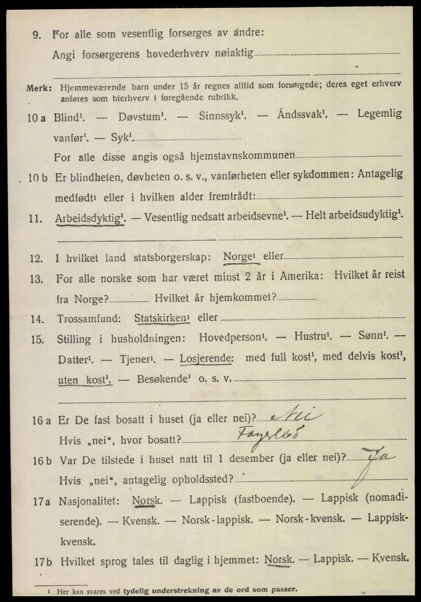 SAT, 1920 census for Fauske, 1920, p. 7583