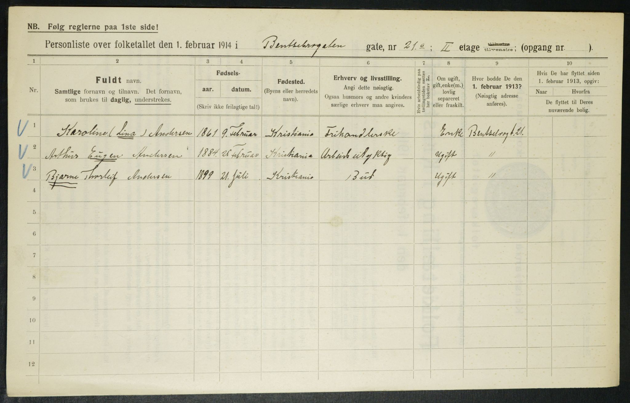 OBA, Municipal Census 1914 for Kristiania, 1914, p. 3493