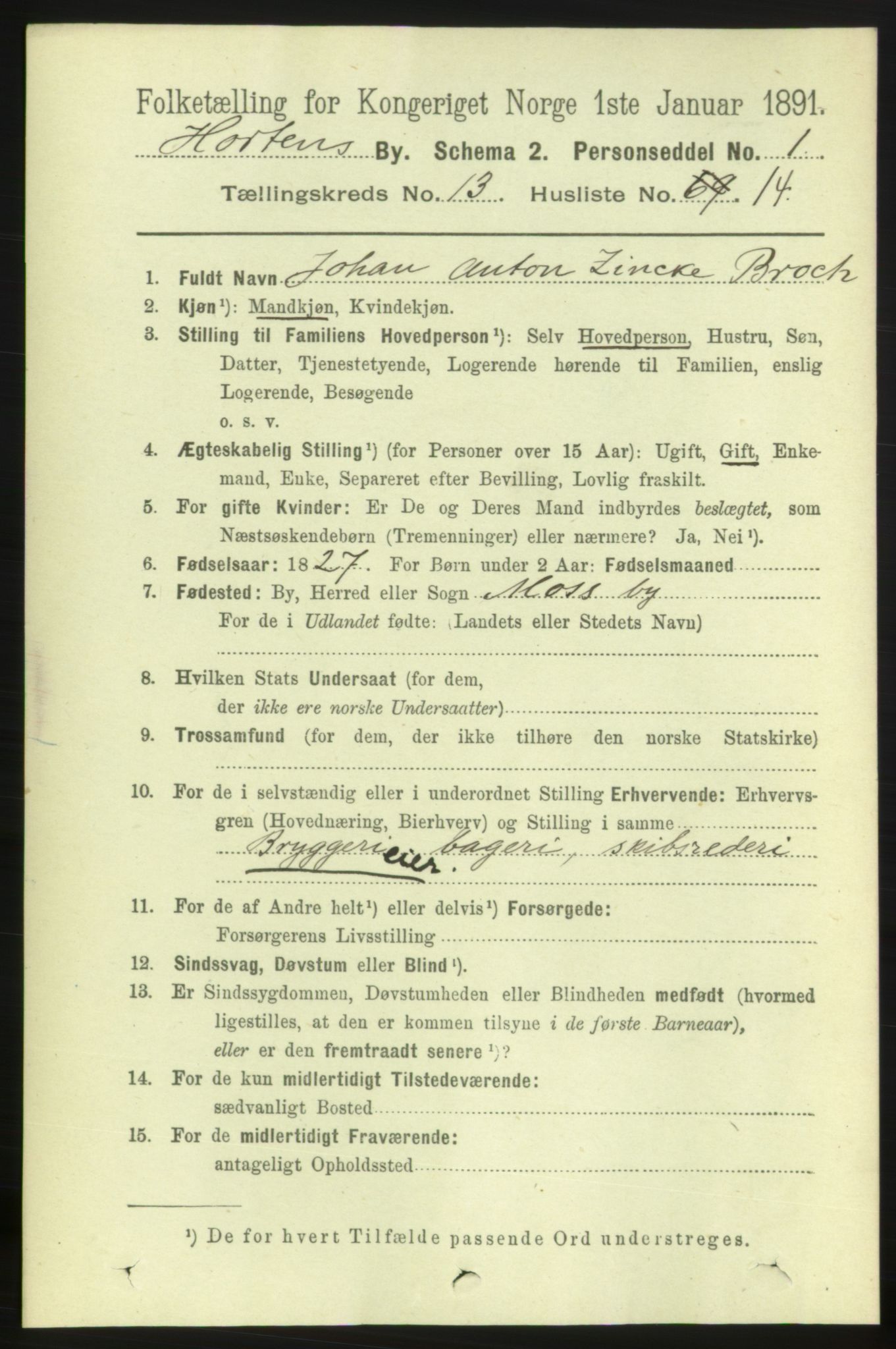 RA, 1891 census for 0703 Horten, 1891, p. 8486