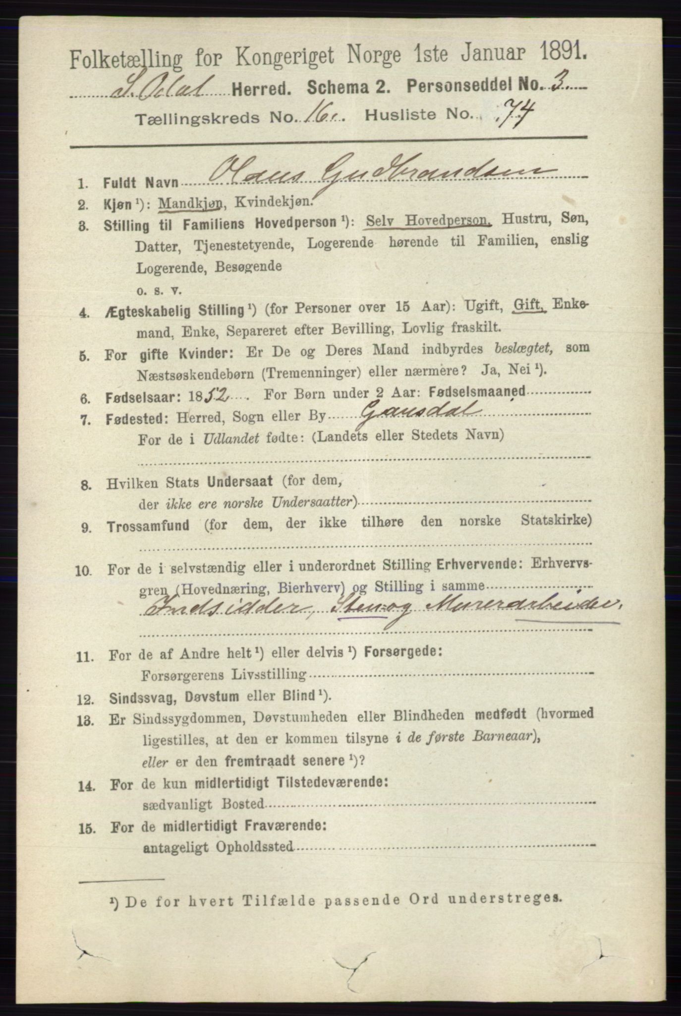 RA, 1891 census for 0419 Sør-Odal, 1891, p. 7774