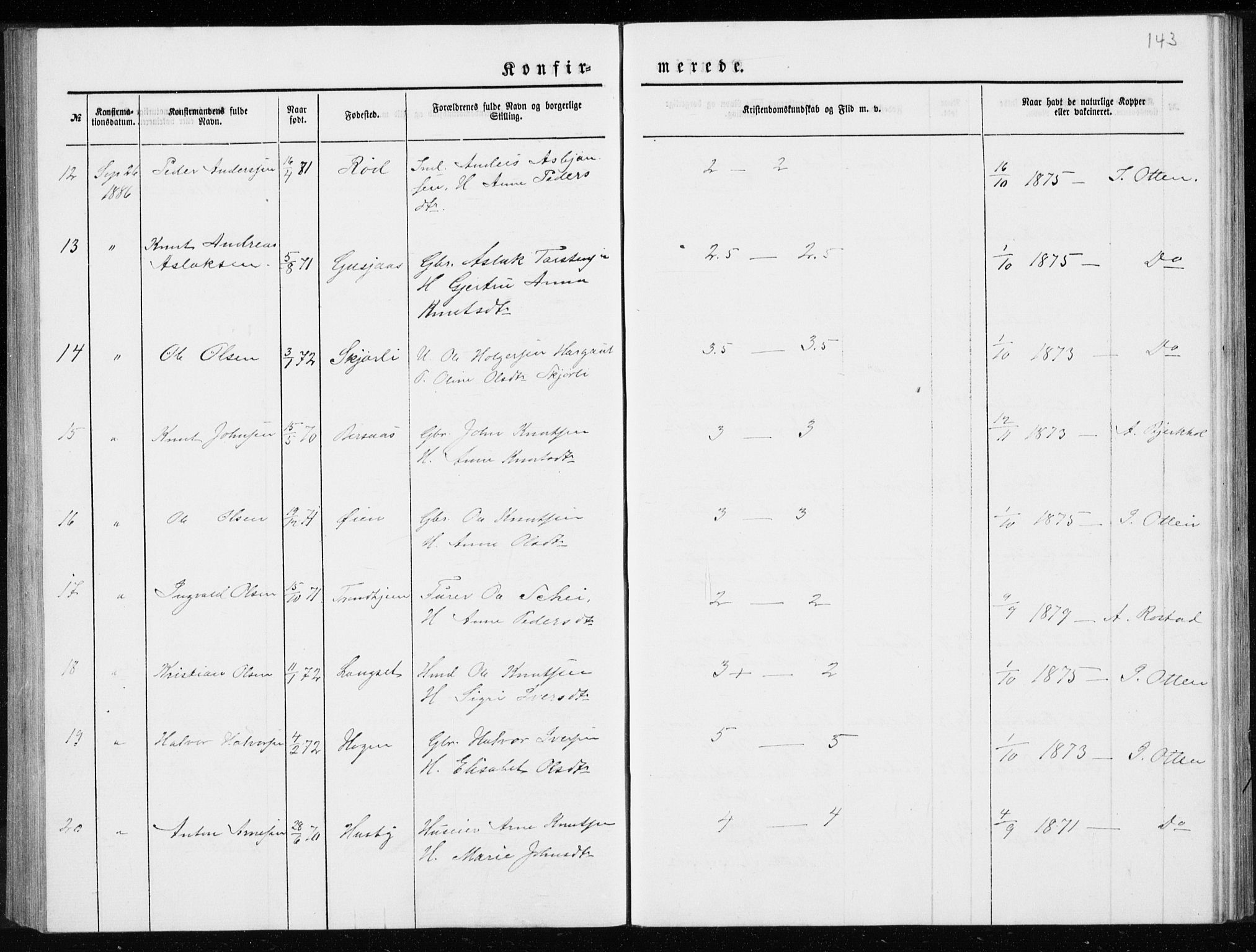 Ministerialprotokoller, klokkerbøker og fødselsregistre - Møre og Romsdal, SAT/A-1454/551/L0631: Parish register (copy) no. 551C03, 1886-1894, p. 143