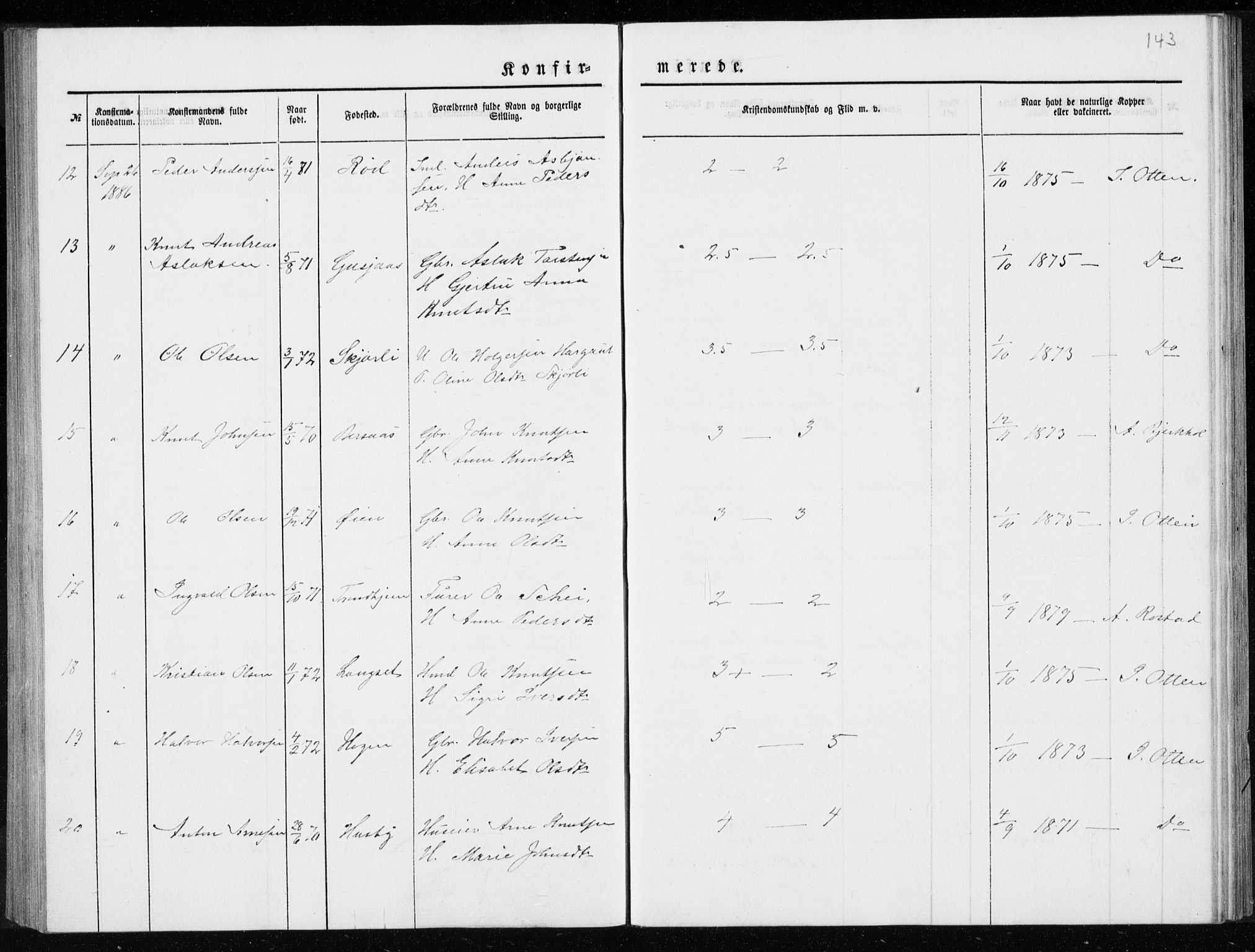 Ministerialprotokoller, klokkerbøker og fødselsregistre - Møre og Romsdal, AV/SAT-A-1454/551/L0631: Parish register (copy) no. 551C03, 1886-1894, p. 143