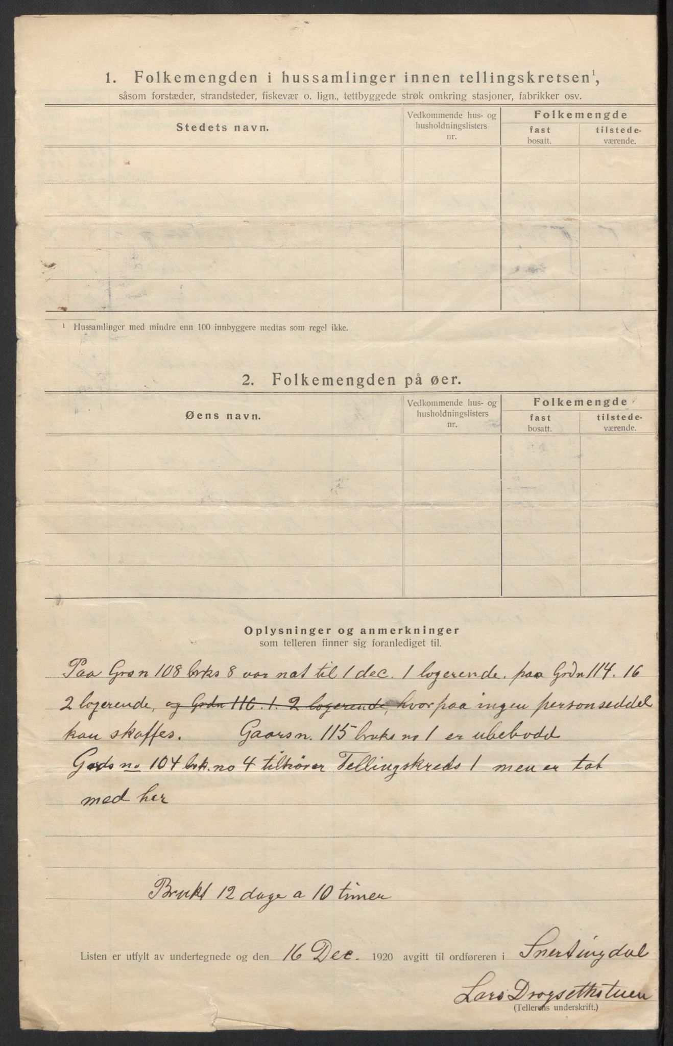 SAH, 1920 census for Snertingdal, 1920, p. 12