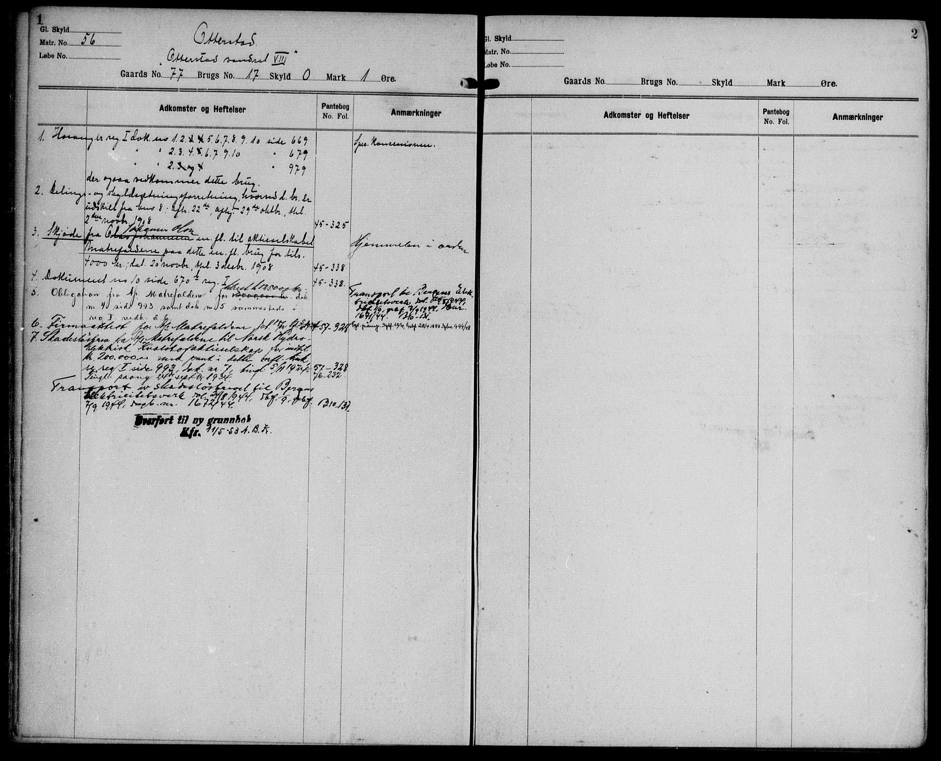 Nordhordland sorenskrivar, SAB/A-2901/1/G/Ga/Gaaa/L0034: Mortgage register no. II.A.a.34, 1893-1952, p. 1-2
