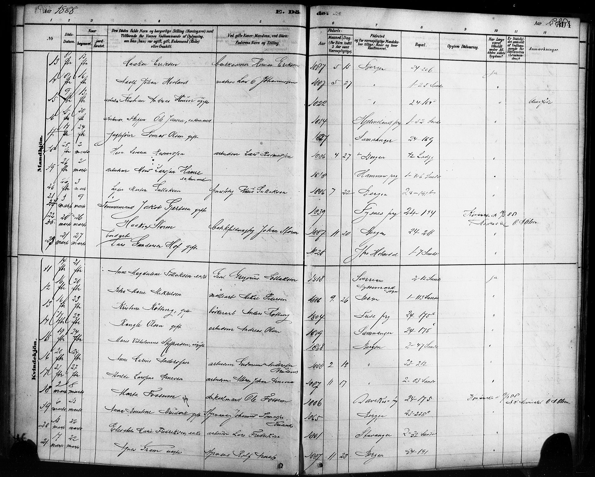 Sandviken Sokneprestembete, SAB/A-77601/H/Ha/L0002: Parish register (official) no. A 2, 1878-1896, p. 304