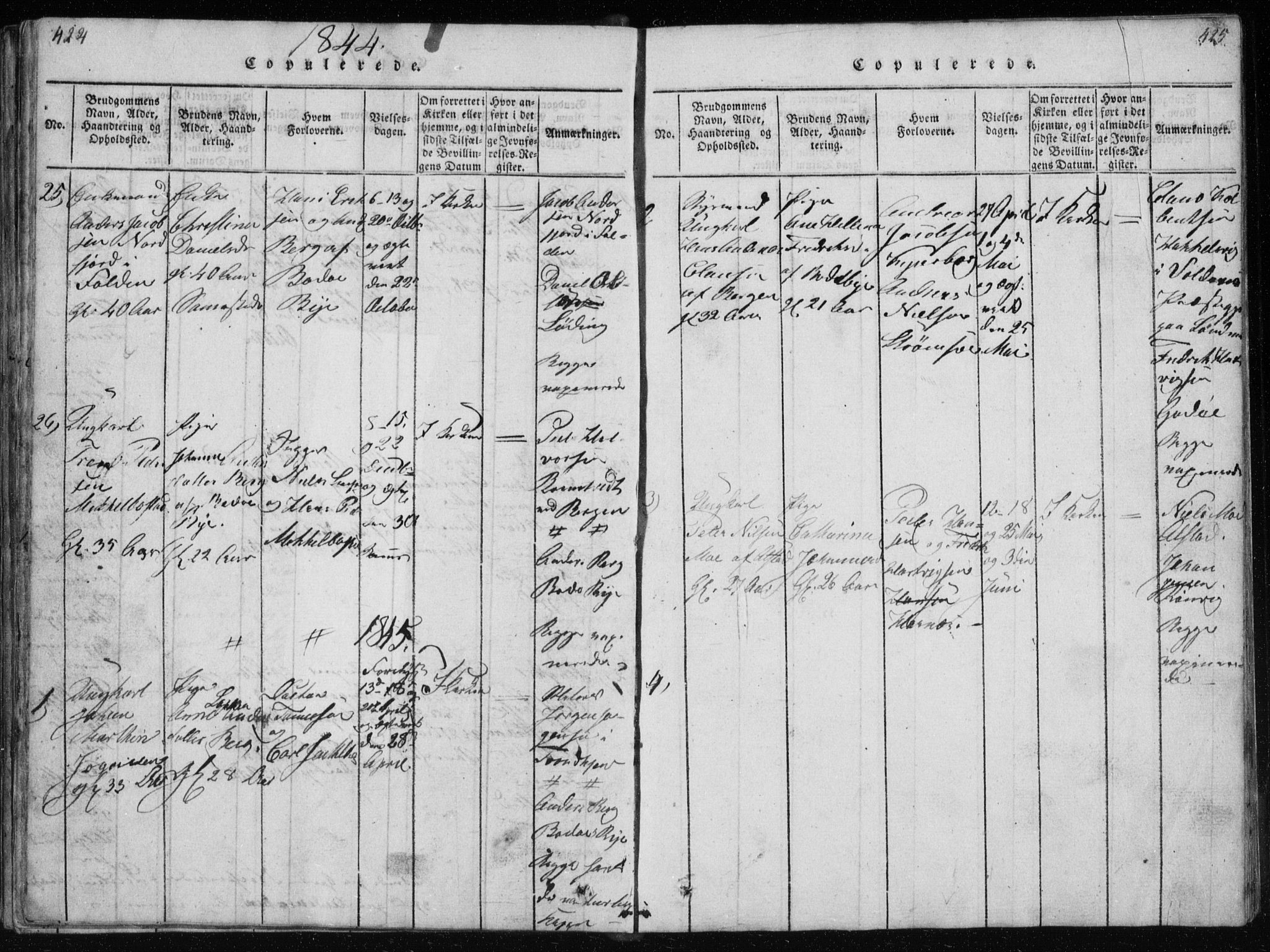 Ministerialprotokoller, klokkerbøker og fødselsregistre - Nordland, SAT/A-1459/801/L0027: Parish register (copy) no. 801C02, 1835-1845, p. 424-425