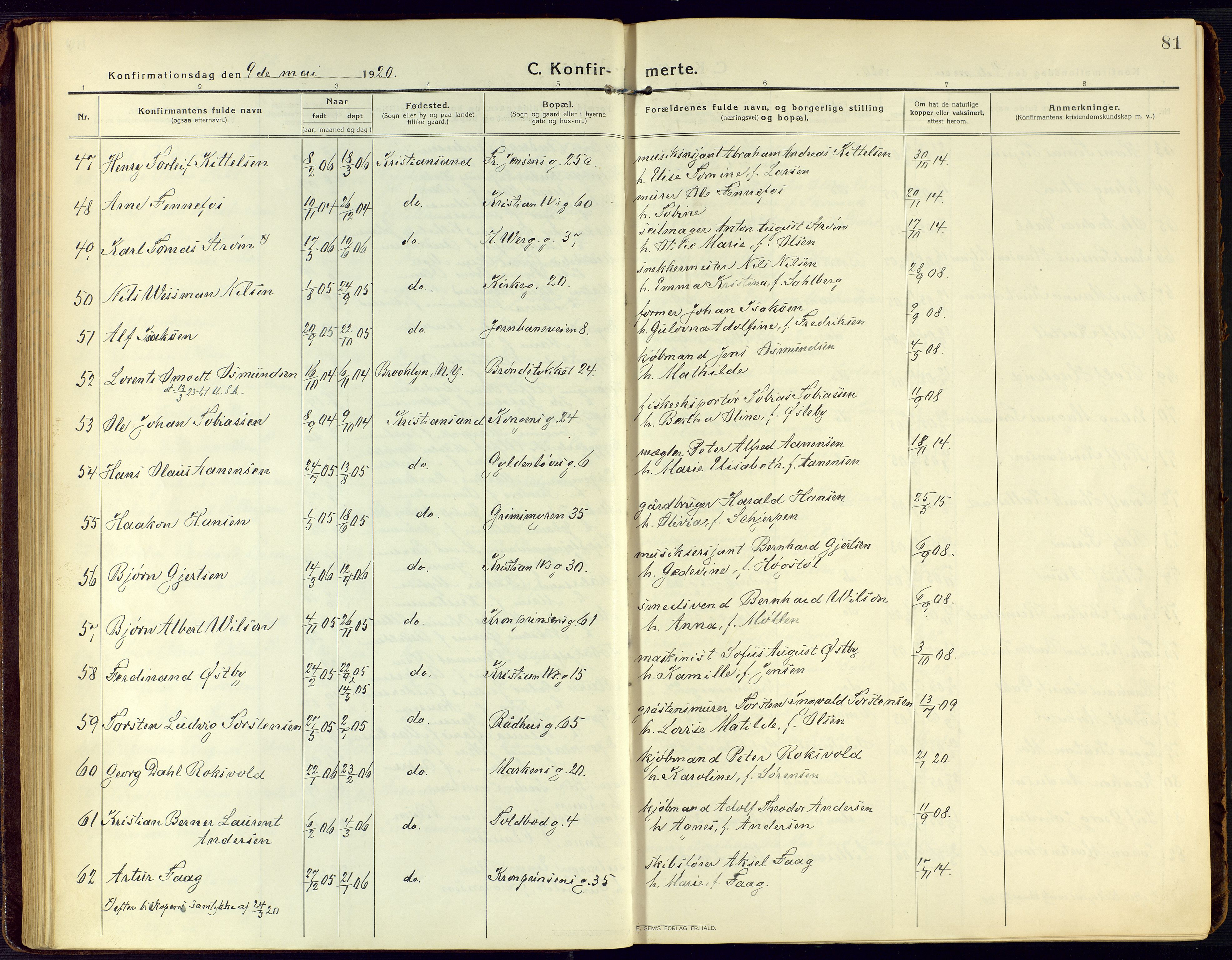 Kristiansand domprosti, SAK/1112-0006/F/Fa/L0026: Parish register (official) no. A 25, 1916-1928, p. 81