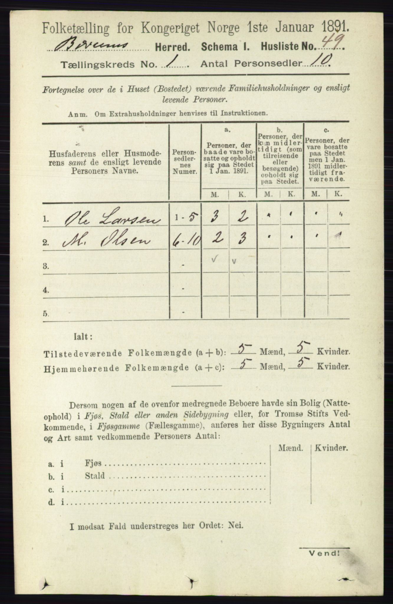 RA, 1891 census for 0219 Bærum, 1891, p. 92