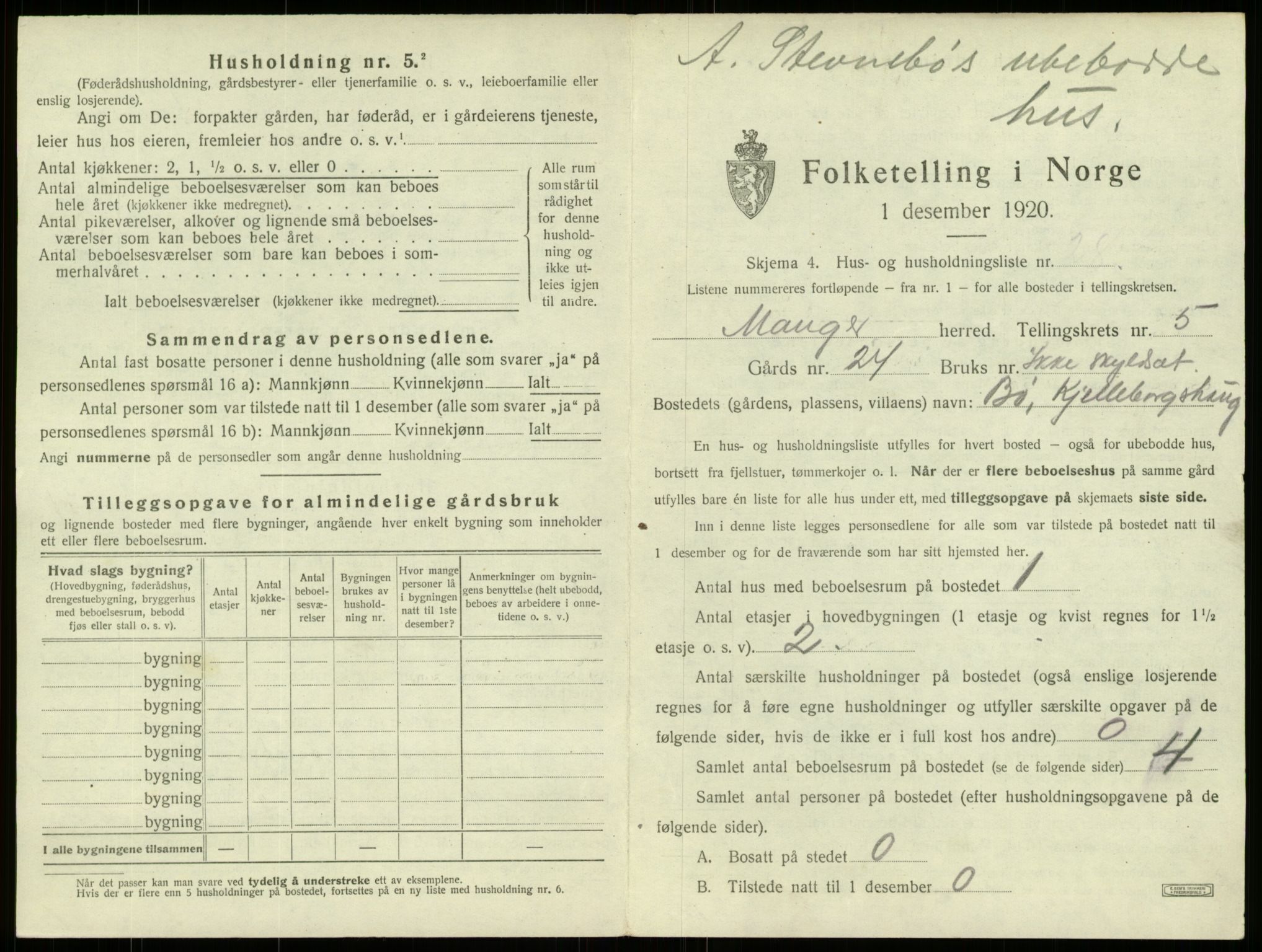 SAB, 1920 census for Manger, 1920, p. 444