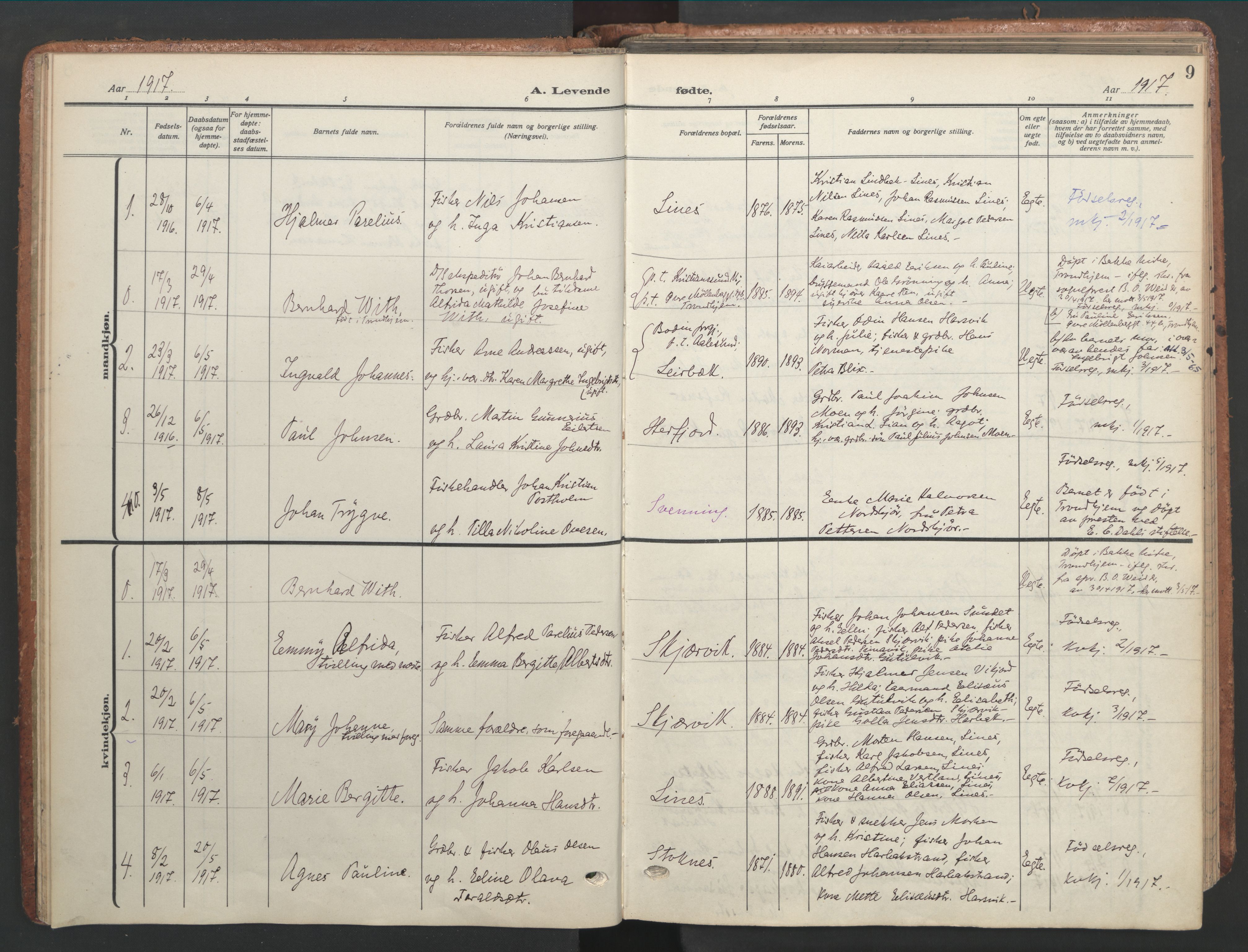 Ministerialprotokoller, klokkerbøker og fødselsregistre - Sør-Trøndelag, SAT/A-1456/656/L0694: Parish register (official) no. 656A03, 1914-1931, p. 9
