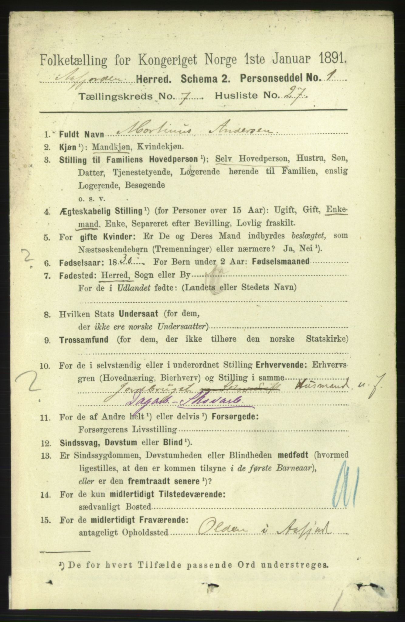 RA, 1891 census for 1630 Åfjord, 1891, p. 1925