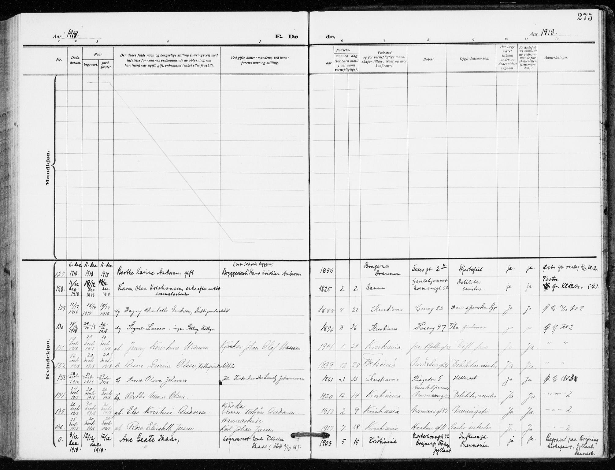 Kampen prestekontor Kirkebøker, AV/SAO-A-10853/F/Fa/L0013: Parish register (official) no. I 13, 1917-1922, p. 275