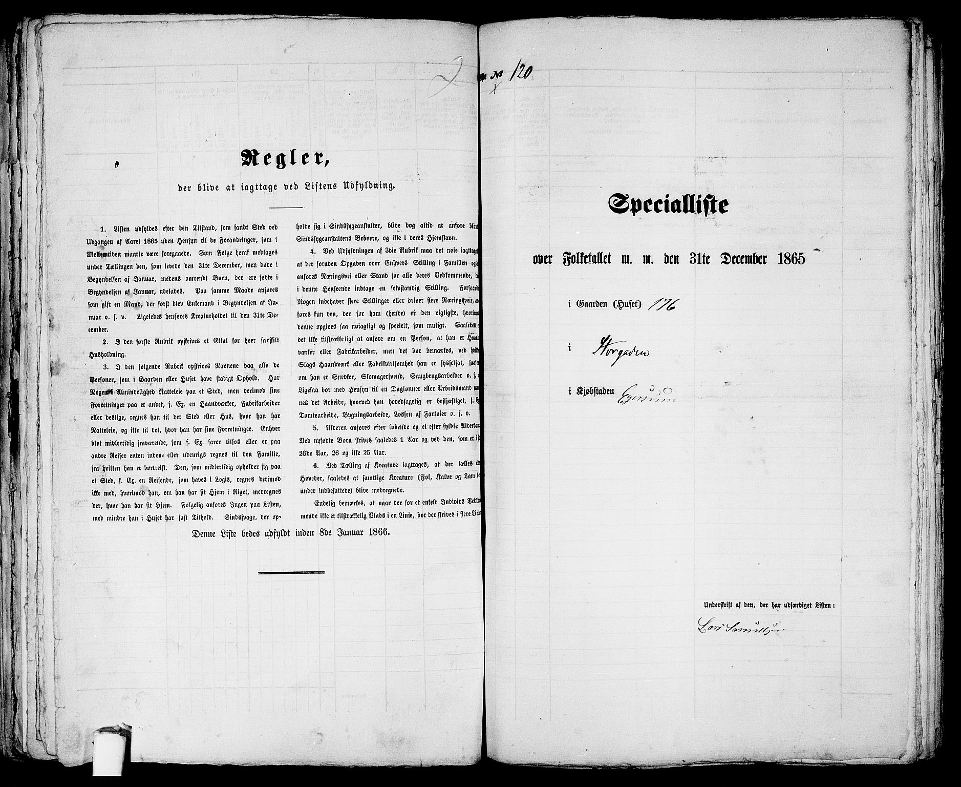 RA, 1865 census for Eigersund parish, Egersund town, 1865, p. 250