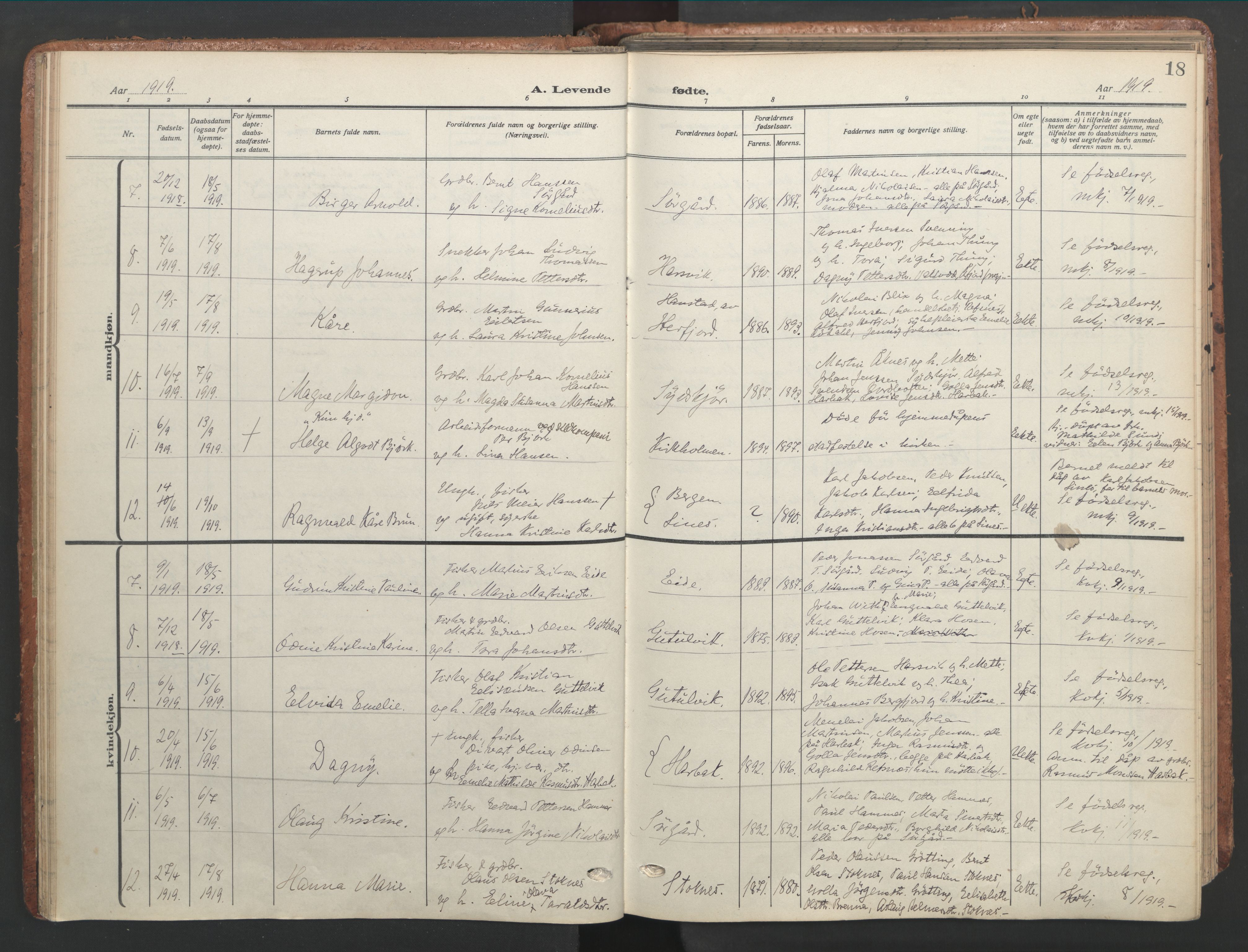 Ministerialprotokoller, klokkerbøker og fødselsregistre - Sør-Trøndelag, SAT/A-1456/656/L0694: Parish register (official) no. 656A03, 1914-1931, p. 18