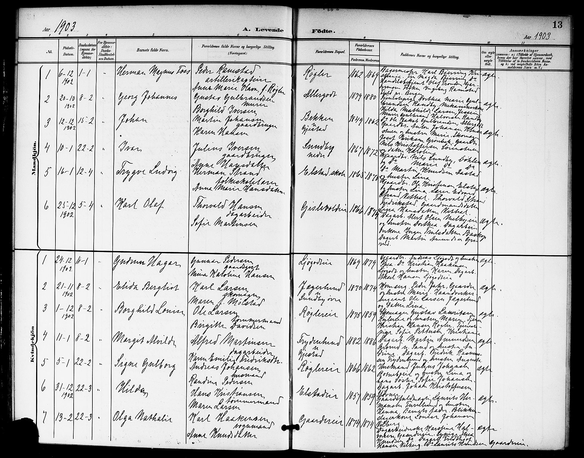 Ullensaker prestekontor Kirkebøker, AV/SAO-A-10236a/G/Gb/L0001: Parish register (copy) no. II 1, 1901-1917, p. 13