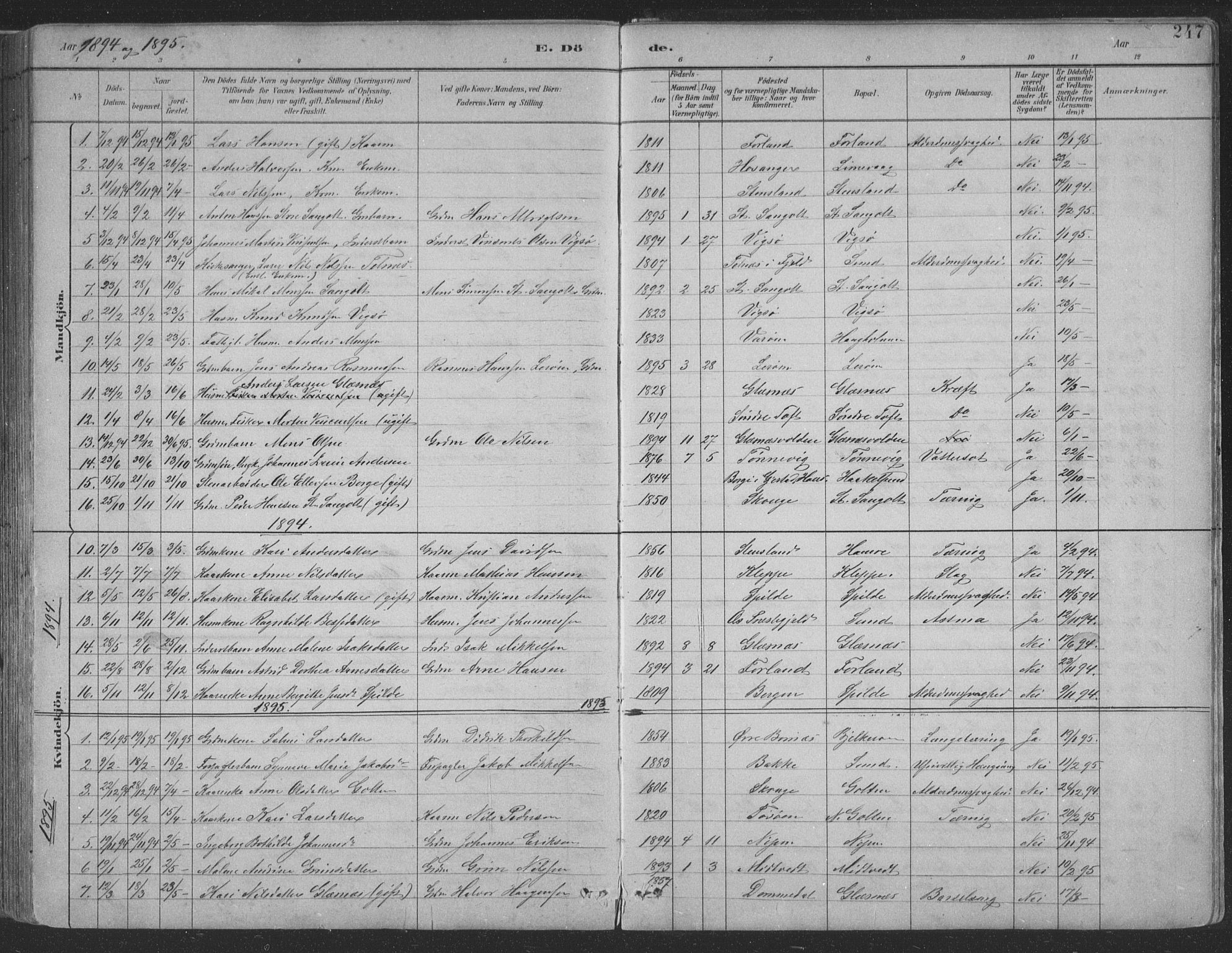 Sund sokneprestembete, AV/SAB-A-99930: Parish register (copy) no. B 3, 1882-1911, p. 247