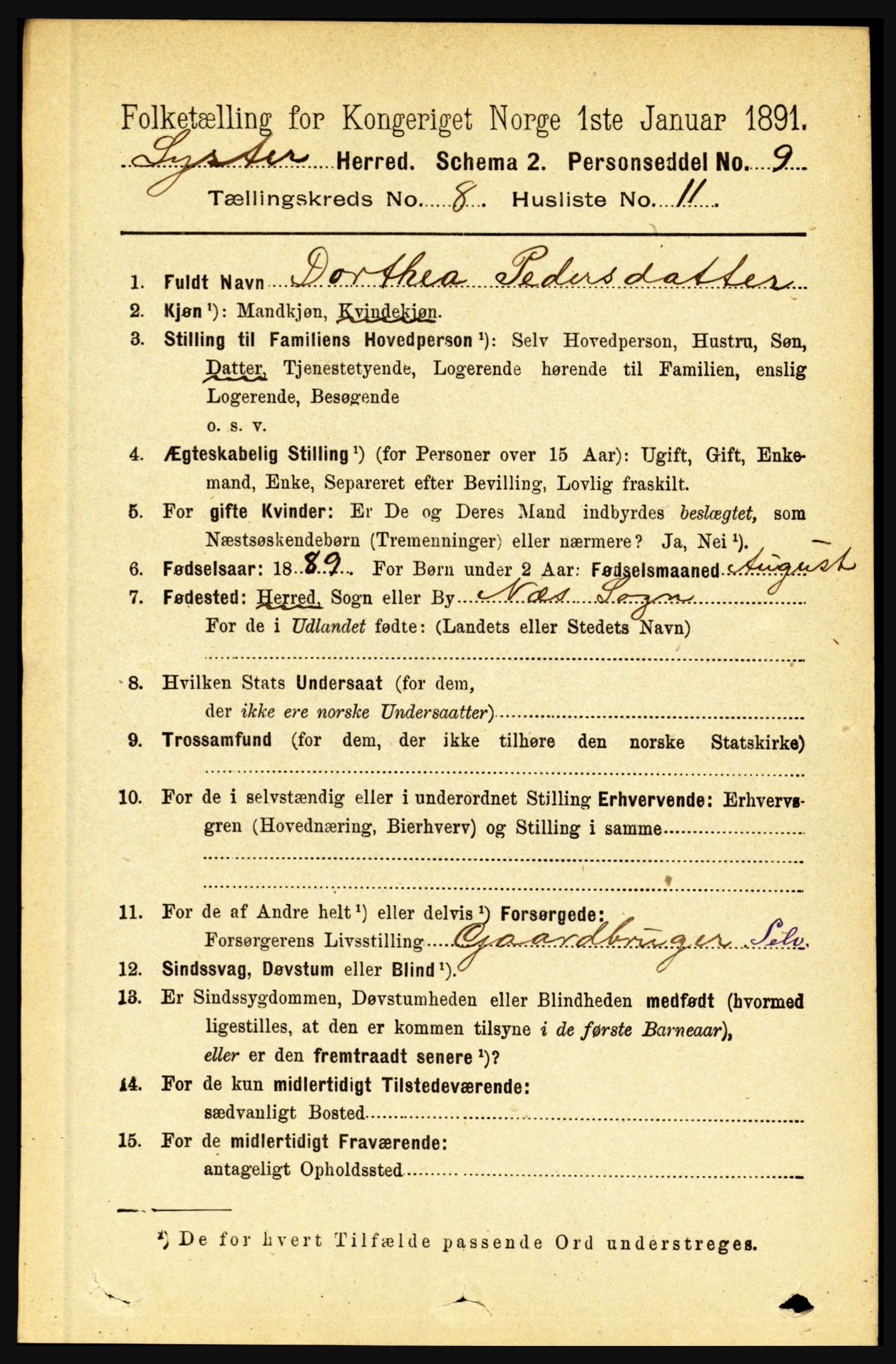 RA, 1891 census for 1426 Luster, 1891, p. 2741