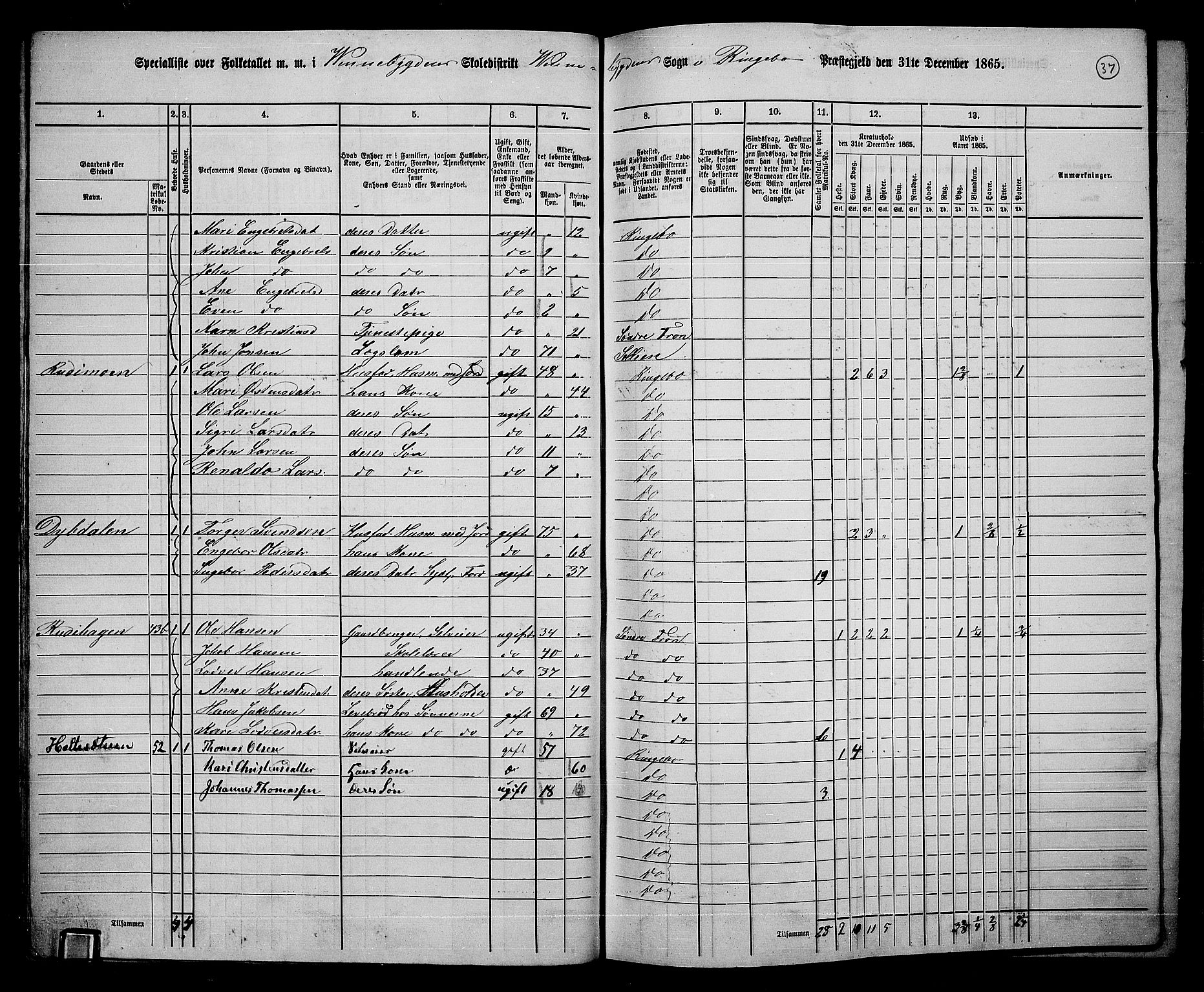 RA, 1865 census for Ringebu, 1865, p. 32