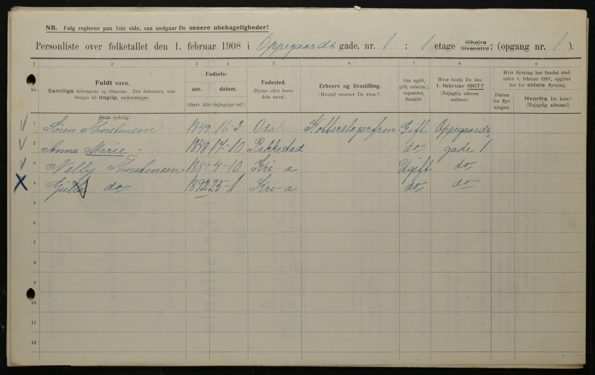 OBA, Municipal Census 1908 for Kristiania, 1908, p. 67853