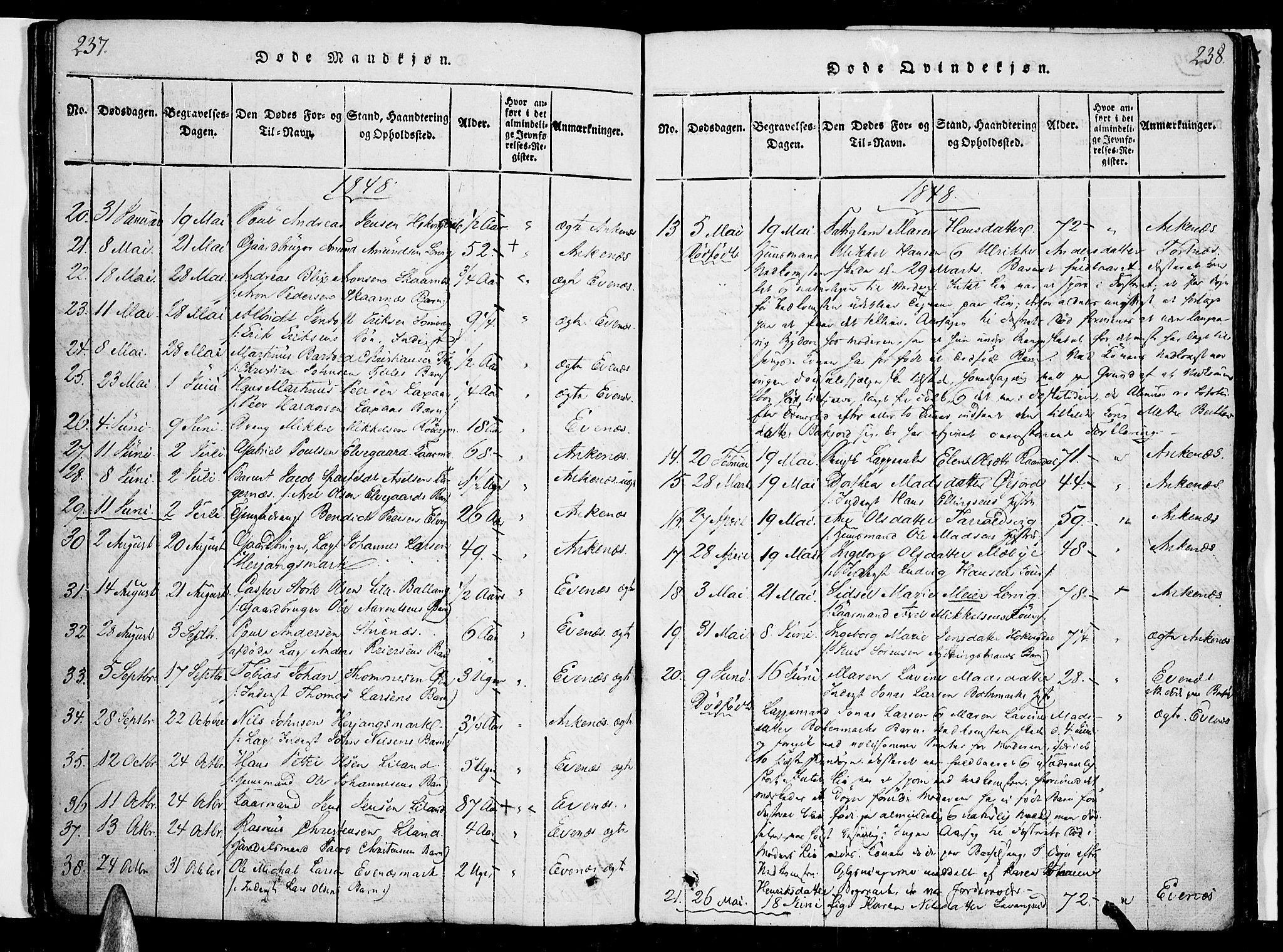 Ministerialprotokoller, klokkerbøker og fødselsregistre - Nordland, AV/SAT-A-1459/863/L0894: Parish register (official) no. 863A06, 1821-1851, p. 237-238