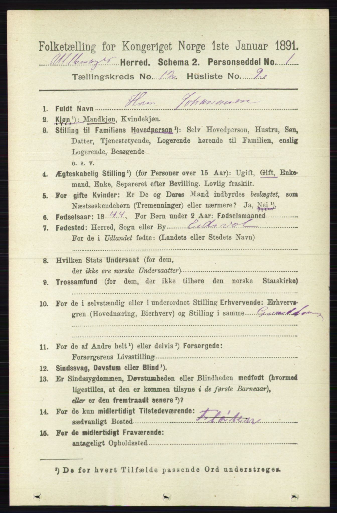 RA, 1891 census for 0235 Ullensaker, 1891, p. 5618