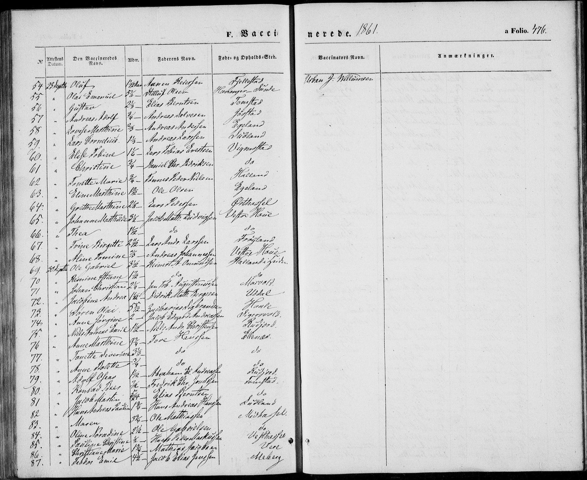 Lista sokneprestkontor, AV/SAK-1111-0027/F/Fb/L0002: Parish register (copy) no. B 2, 1847-1862, p. 476