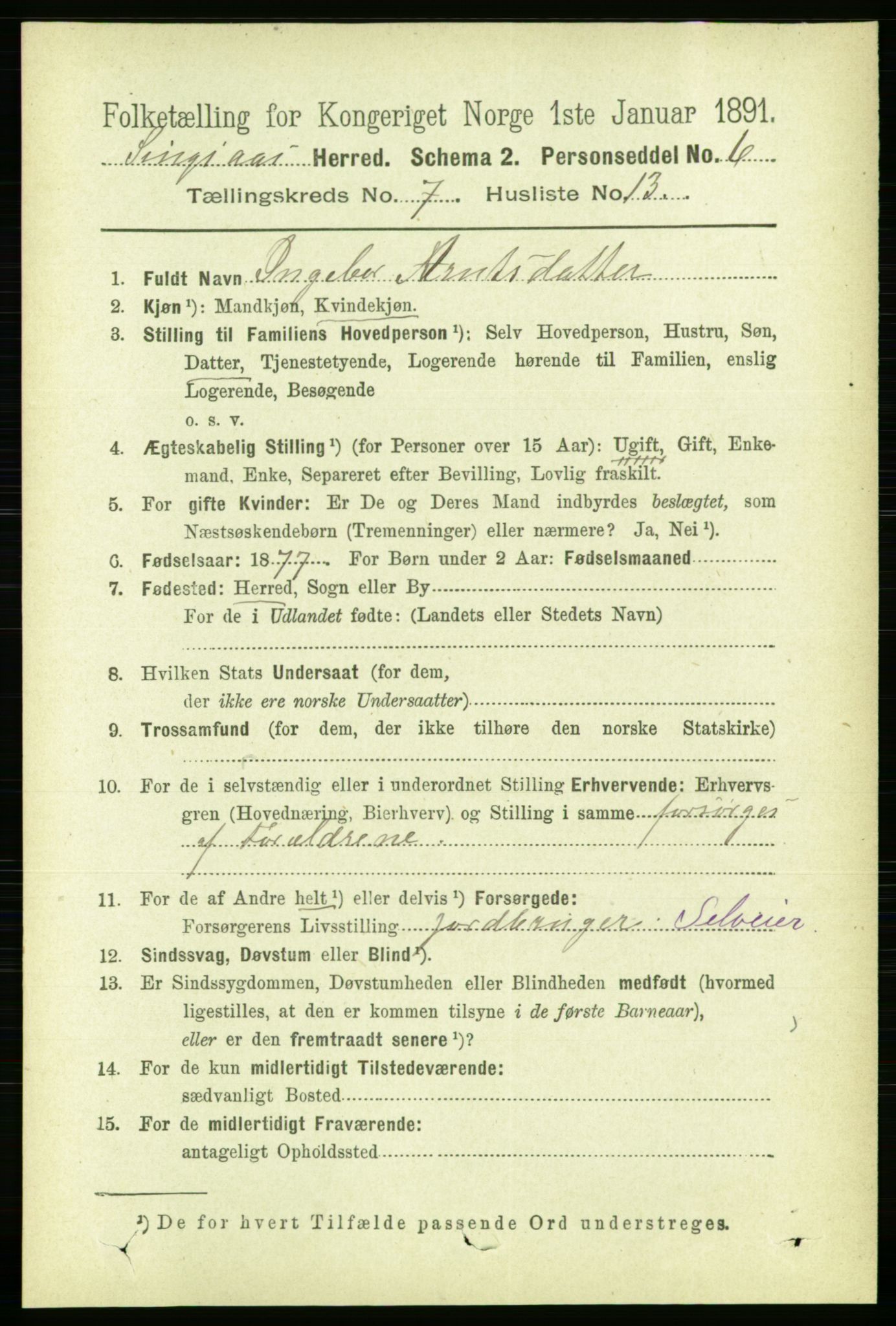 RA, 1891 census for 1646 Singsås, 1891, p. 1667