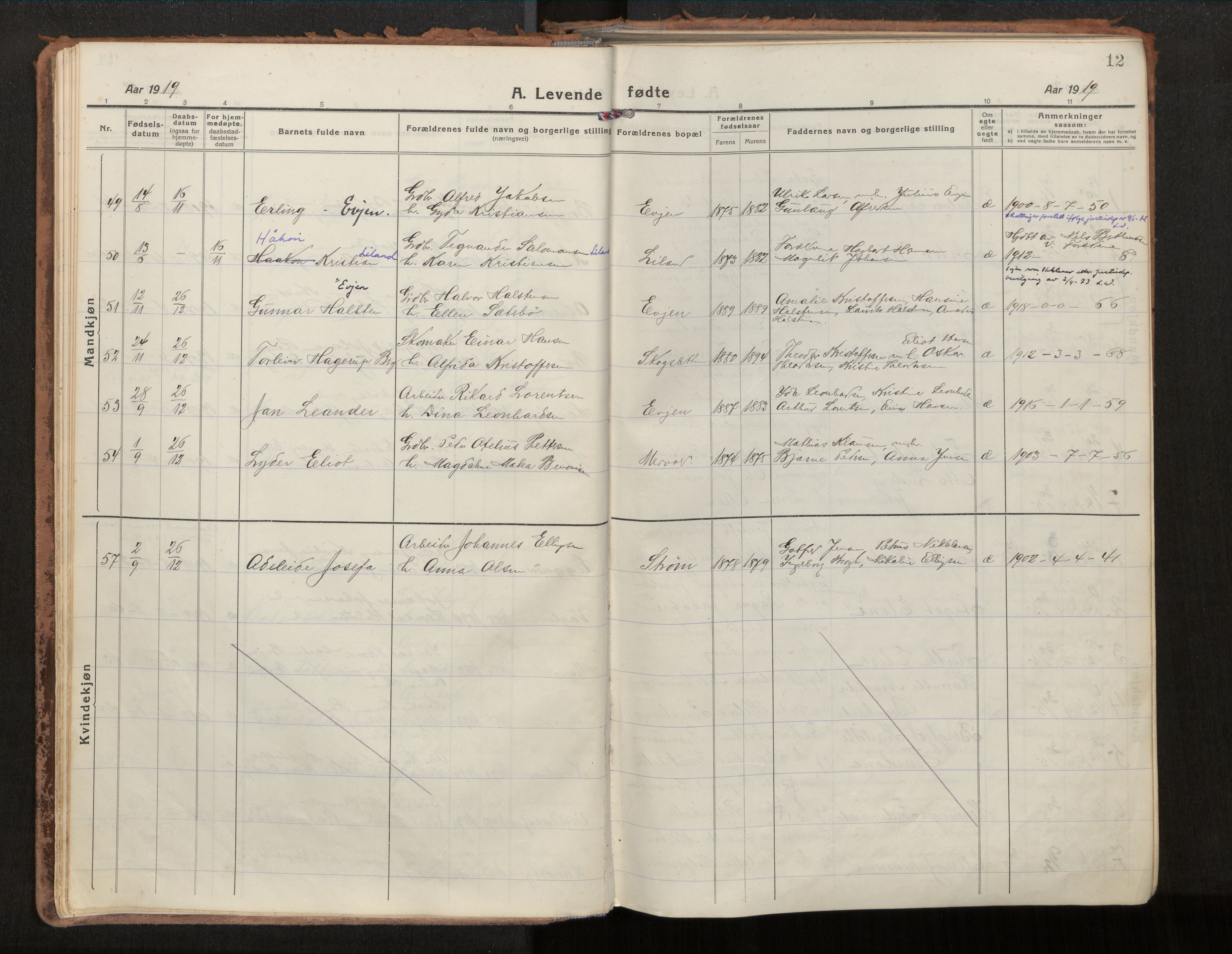 Ministerialprotokoller, klokkerbøker og fødselsregistre - Nordland, SAT/A-1459/880/L1136: Parish register (official) no. 880A10, 1919-1927, p. 12