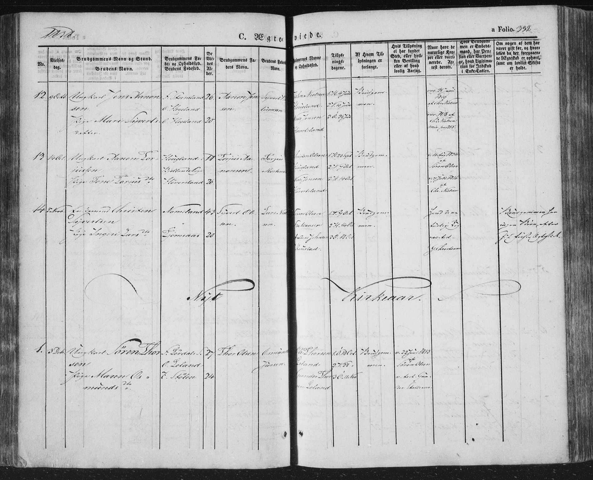 Vennesla sokneprestkontor, AV/SAK-1111-0045/Fa/Fac/L0004: Parish register (official) no. A 4, 1834-1855, p. 332