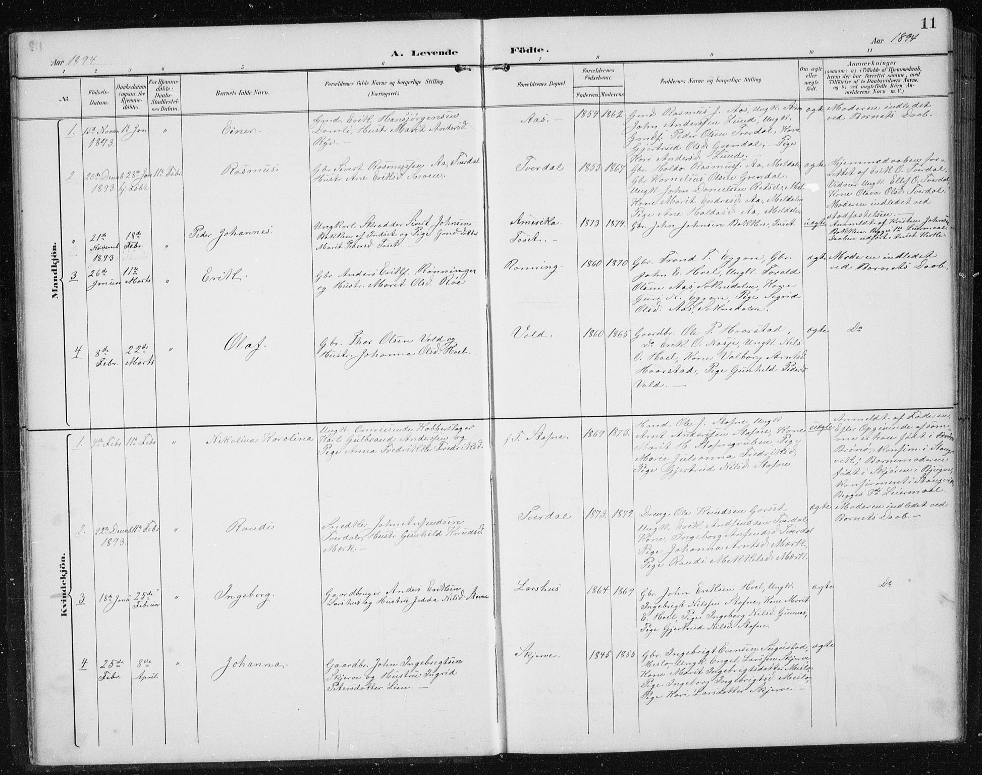 Ministerialprotokoller, klokkerbøker og fødselsregistre - Sør-Trøndelag, SAT/A-1456/674/L0876: Parish register (copy) no. 674C03, 1892-1912, p. 11