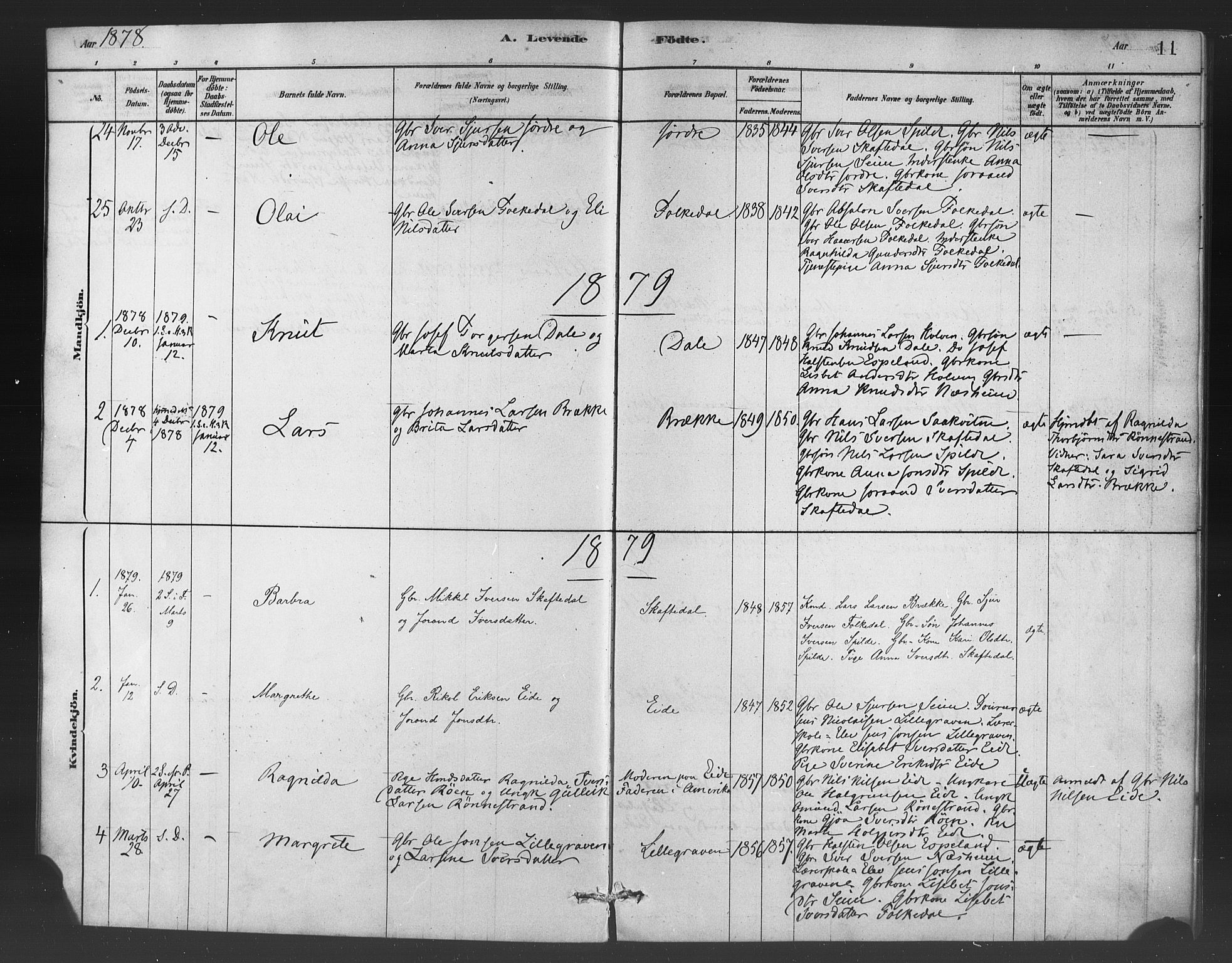 Ulvik sokneprestembete, SAB/A-78801/H/Haa: Parish register (official) no. C 1, 1878-1903, p. 11