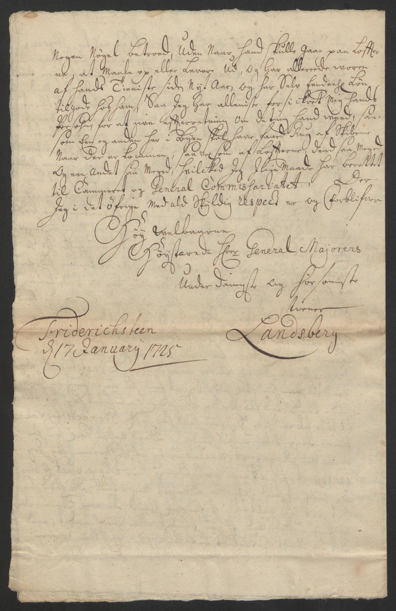 Kommanderende general (KG I) med Det norske krigsdirektorium, AV/RA-EA-5419/D/L0153: Fredriksten festning: Brev, inventarfortegnelser og regnskapsekstrakter, 1724-1729, p. 255