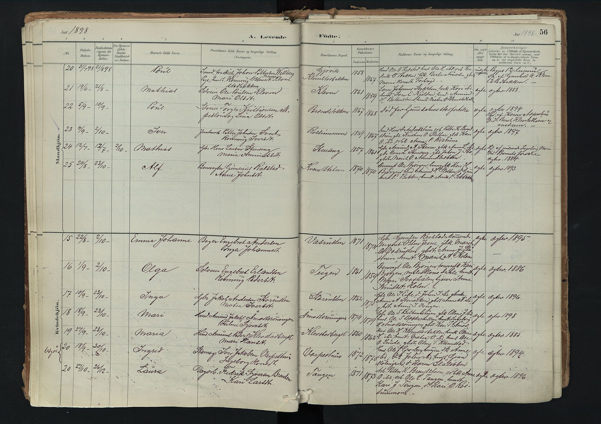 Nord-Fron prestekontor, SAH/PREST-080/H/Ha/Haa/L0003: Parish register (official) no. 3, 1884-1914, p. 56