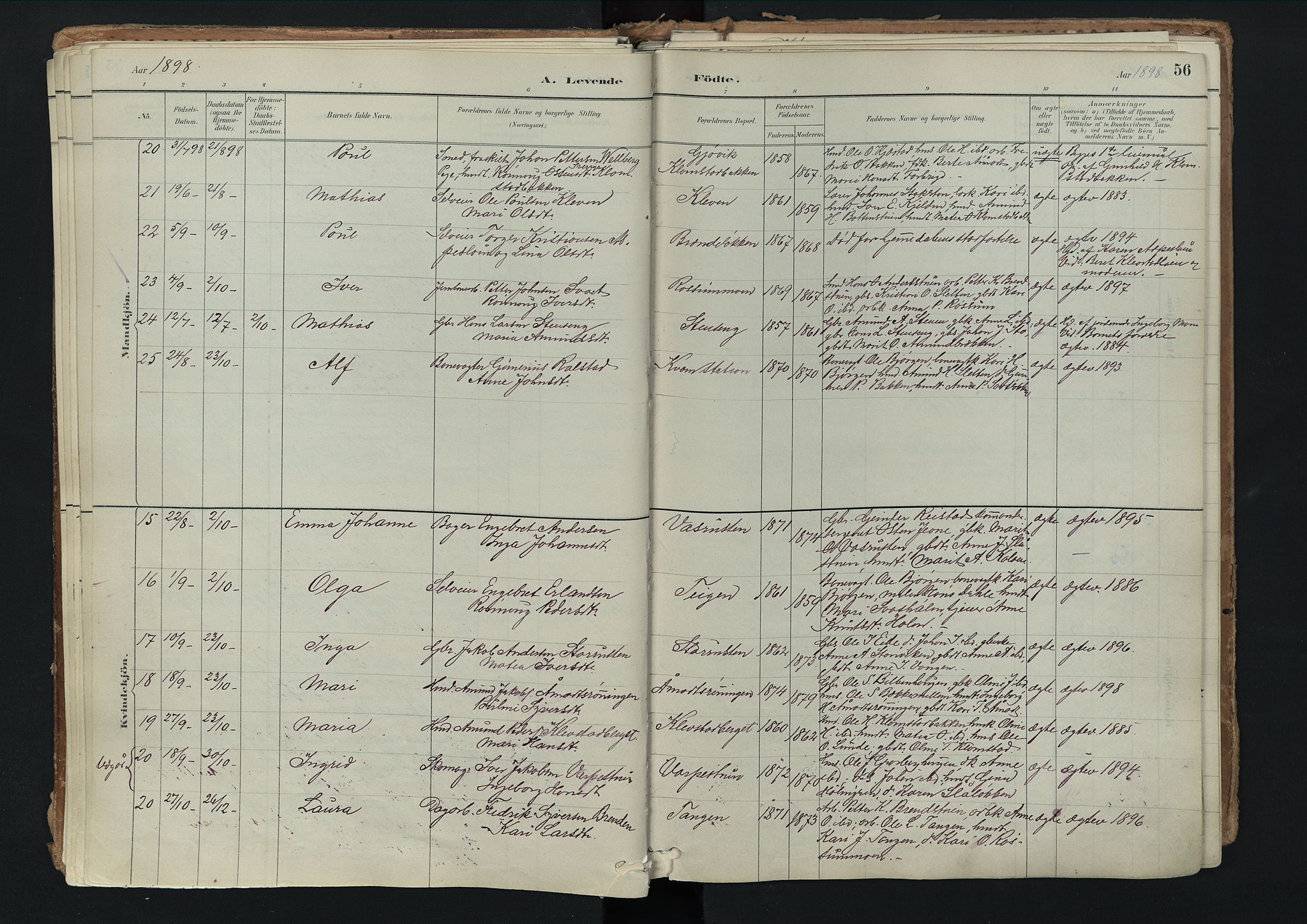 Nord-Fron prestekontor, AV/SAH-PREST-080/H/Ha/Haa/L0003: Parish register (official) no. 3, 1884-1914, p. 56