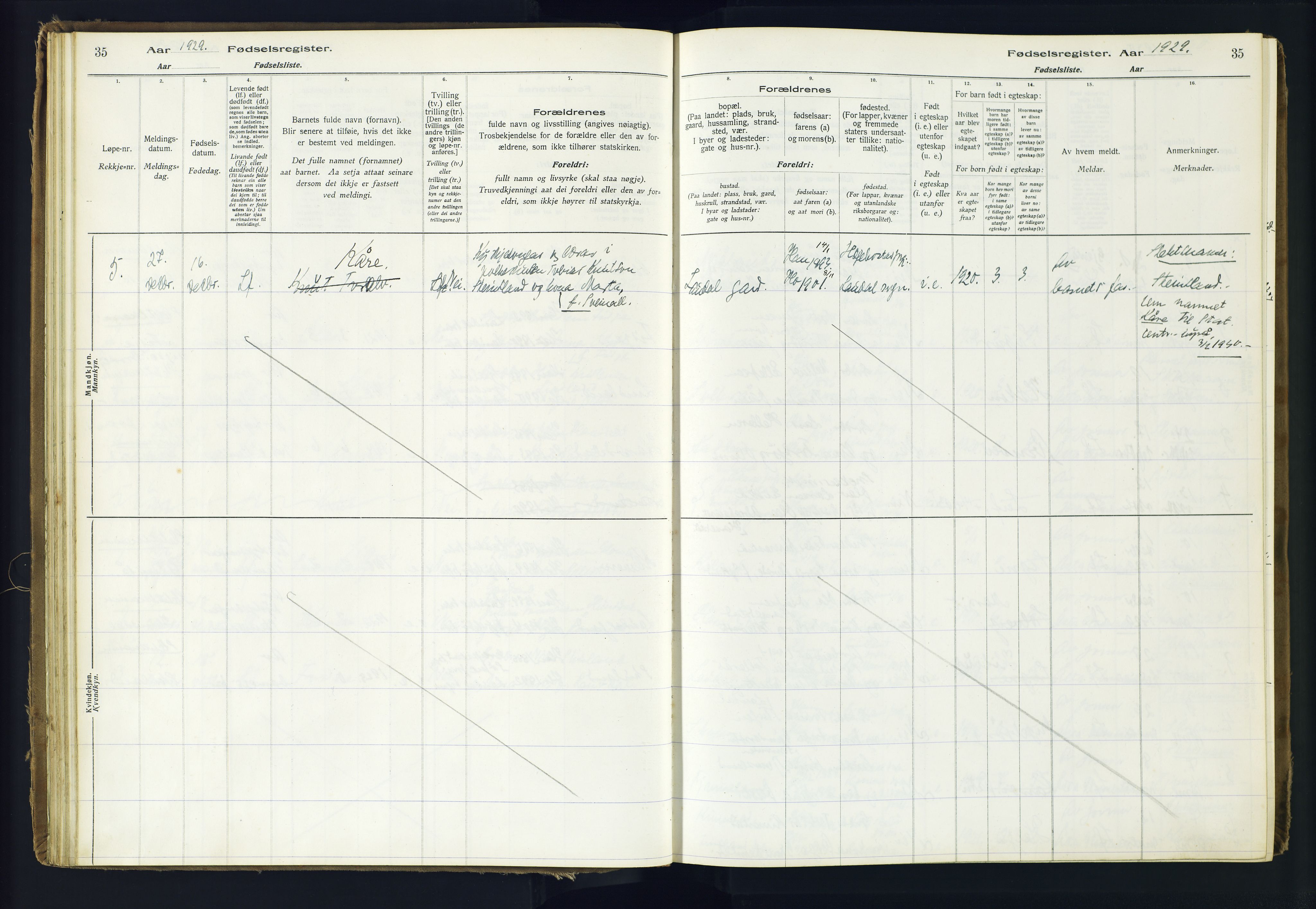 Holum sokneprestkontor, AV/SAK-1111-0022/J/Ja/L0001: Birth register no. II.6.10, 1916-1982, p. 35