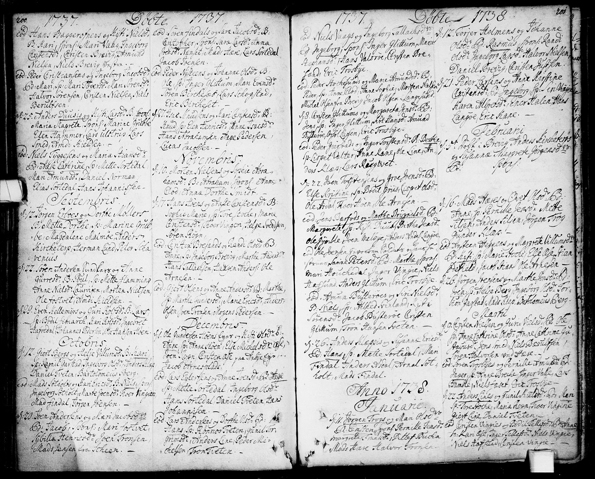 Bamble kirkebøker, AV/SAKO-A-253/F/Fa/L0001: Parish register (official) no. I 1, 1702-1774, p. 200-201