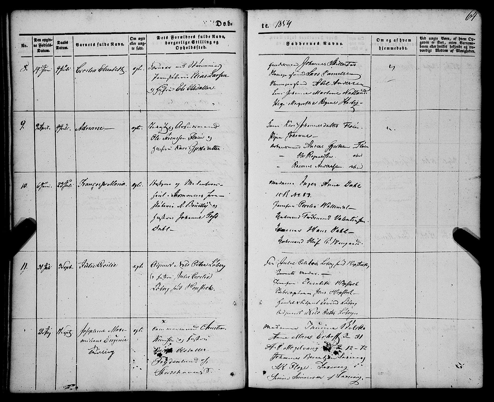 St. Jørgens hospital og Årstad sokneprestembete, AV/SAB-A-99934: Parish register (official) no. A 4, 1844-1863, p. 64