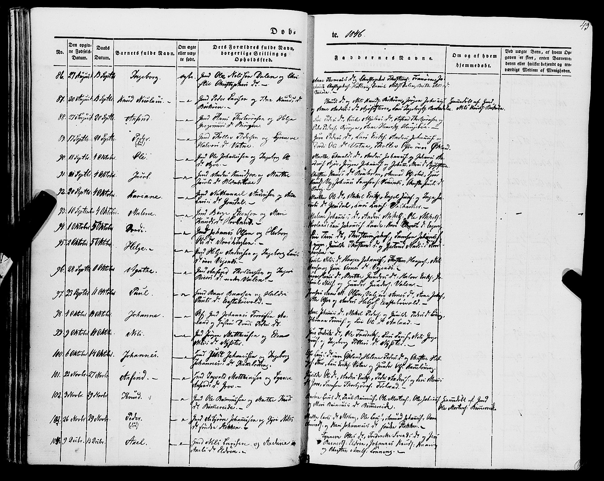 Stord sokneprestembete, AV/SAB-A-78201/H/Haa: Parish register (official) no. A 7, 1841-1861, p. 43